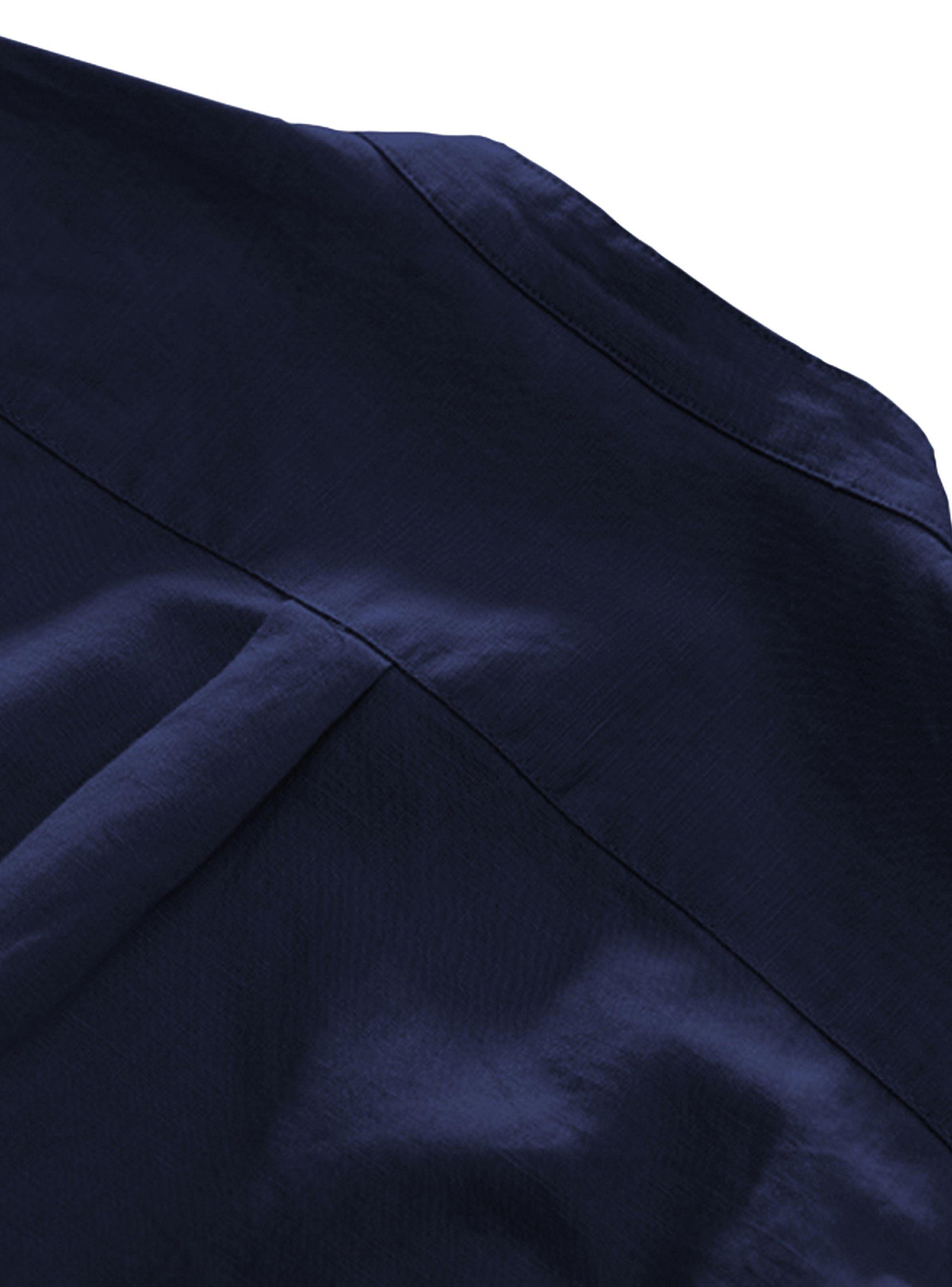 Camisa de Lino Manga Corta Hombre Cuello Mao Azul-6