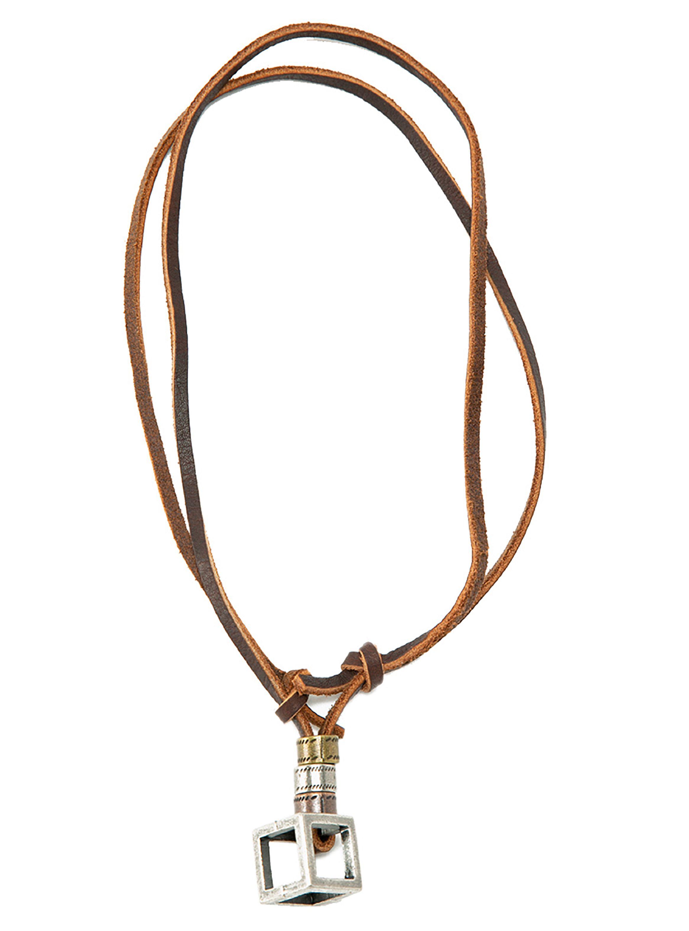 Collar Colgante Cuero Cubo Vintage Tridimensional-0