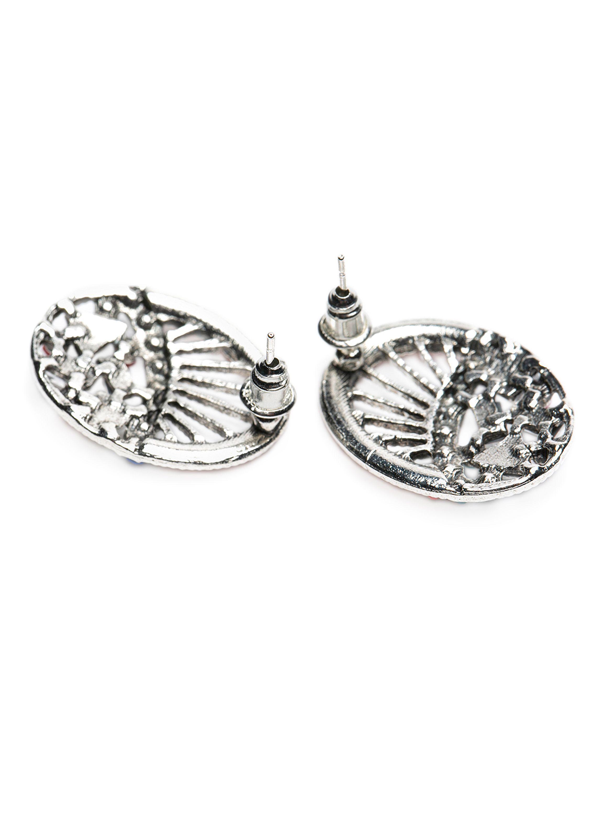 Pendientes Ovalados Rojos Piedras Multicolor Mujer-1