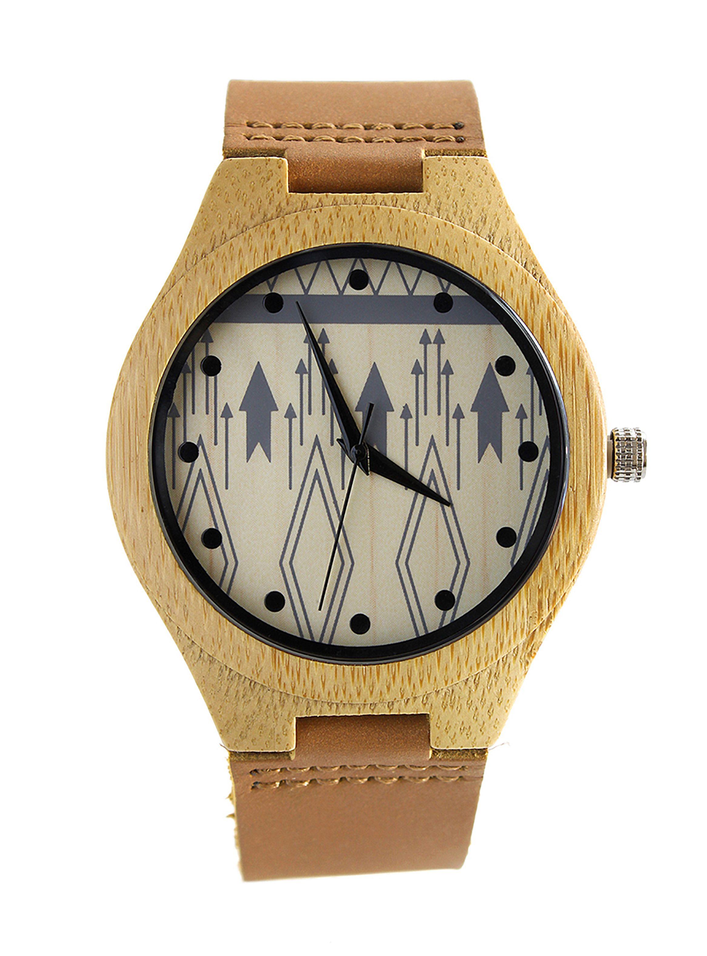 Reloj en Madera con Correas de Cuero Café-0