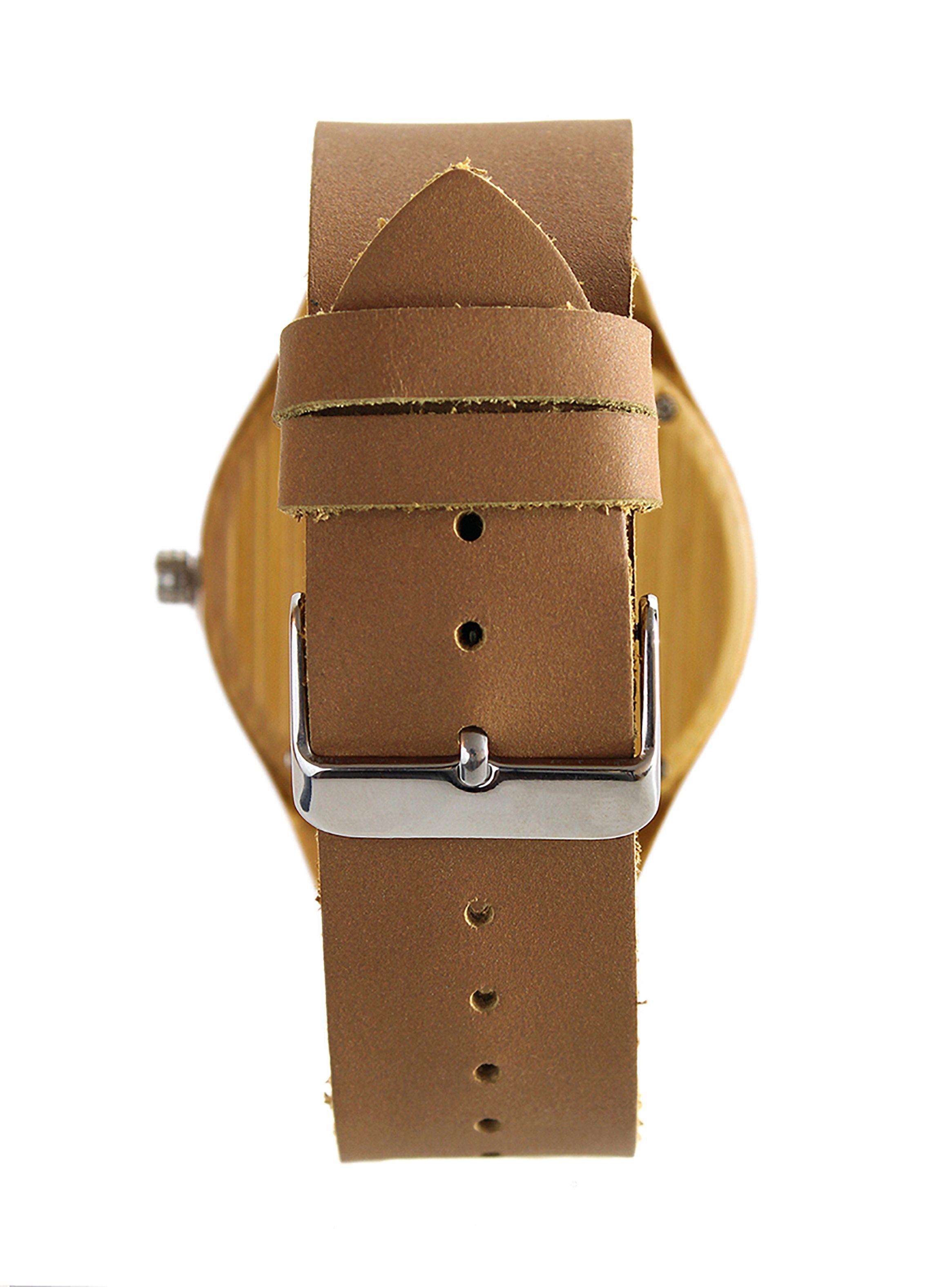 Reloj en Madera con Correas de Cuero Café-2