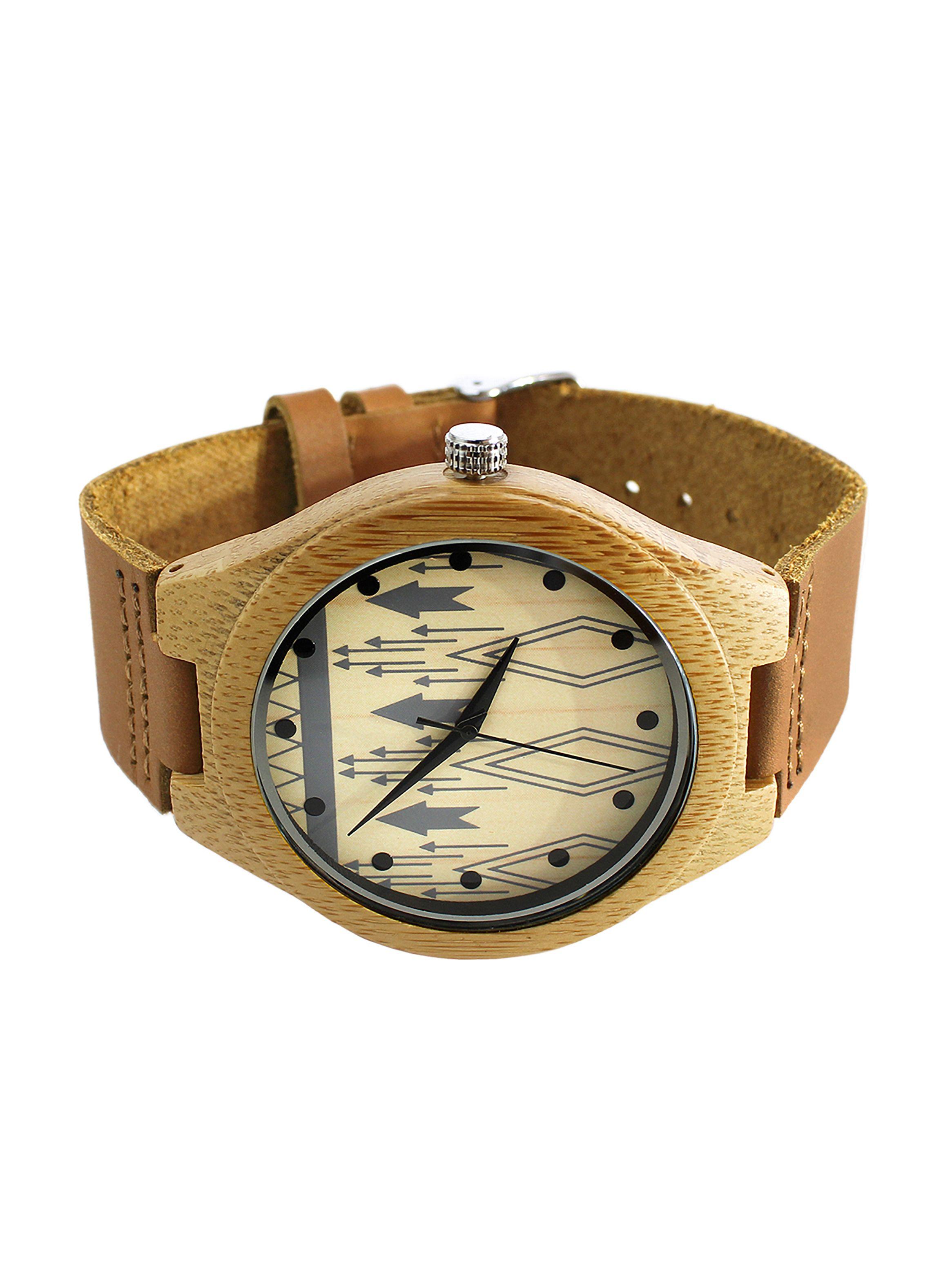 Reloj en Madera con Correas de Cuero Café-3