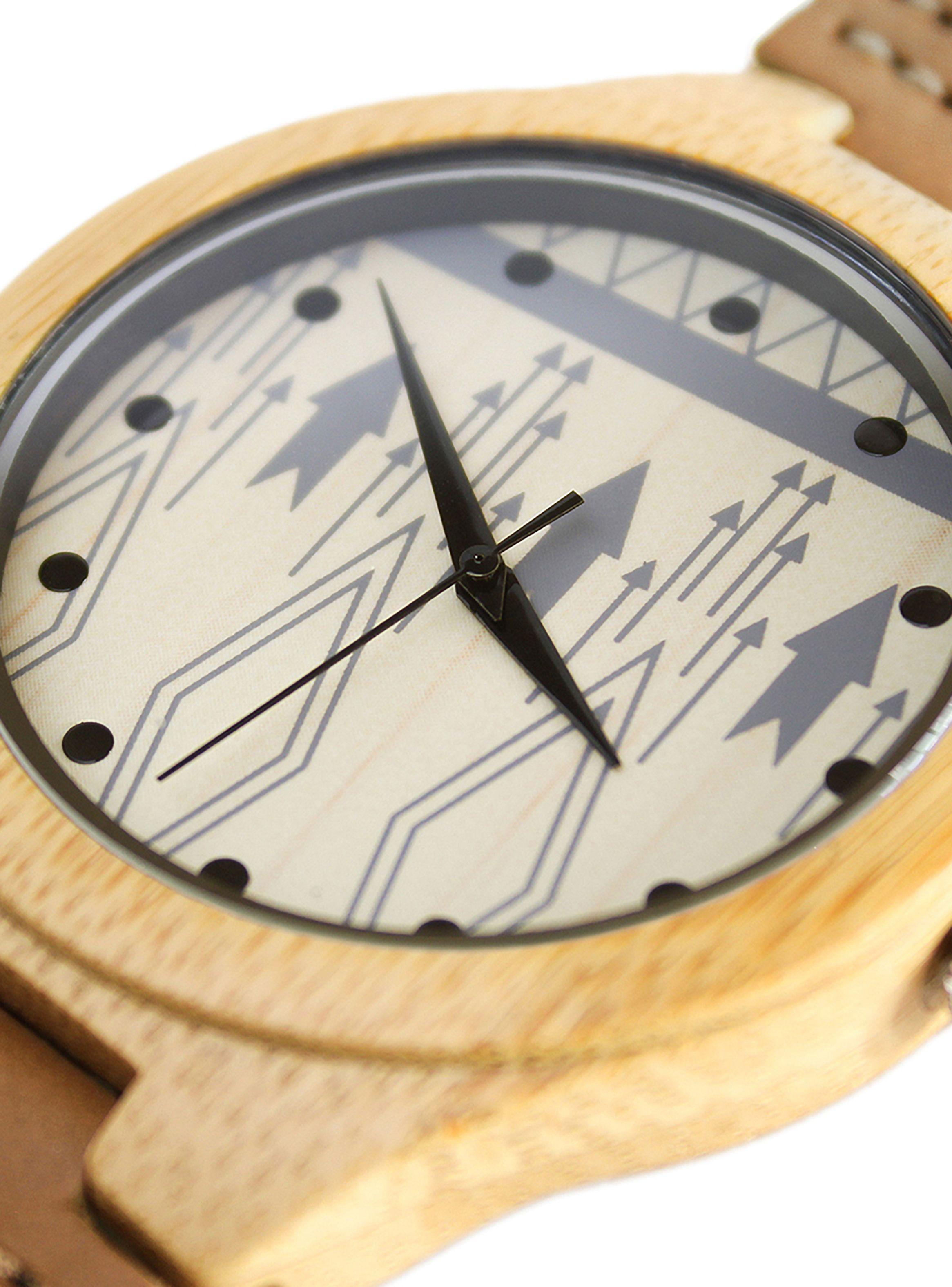 Reloj en Madera con Correas de Cuero Café-4