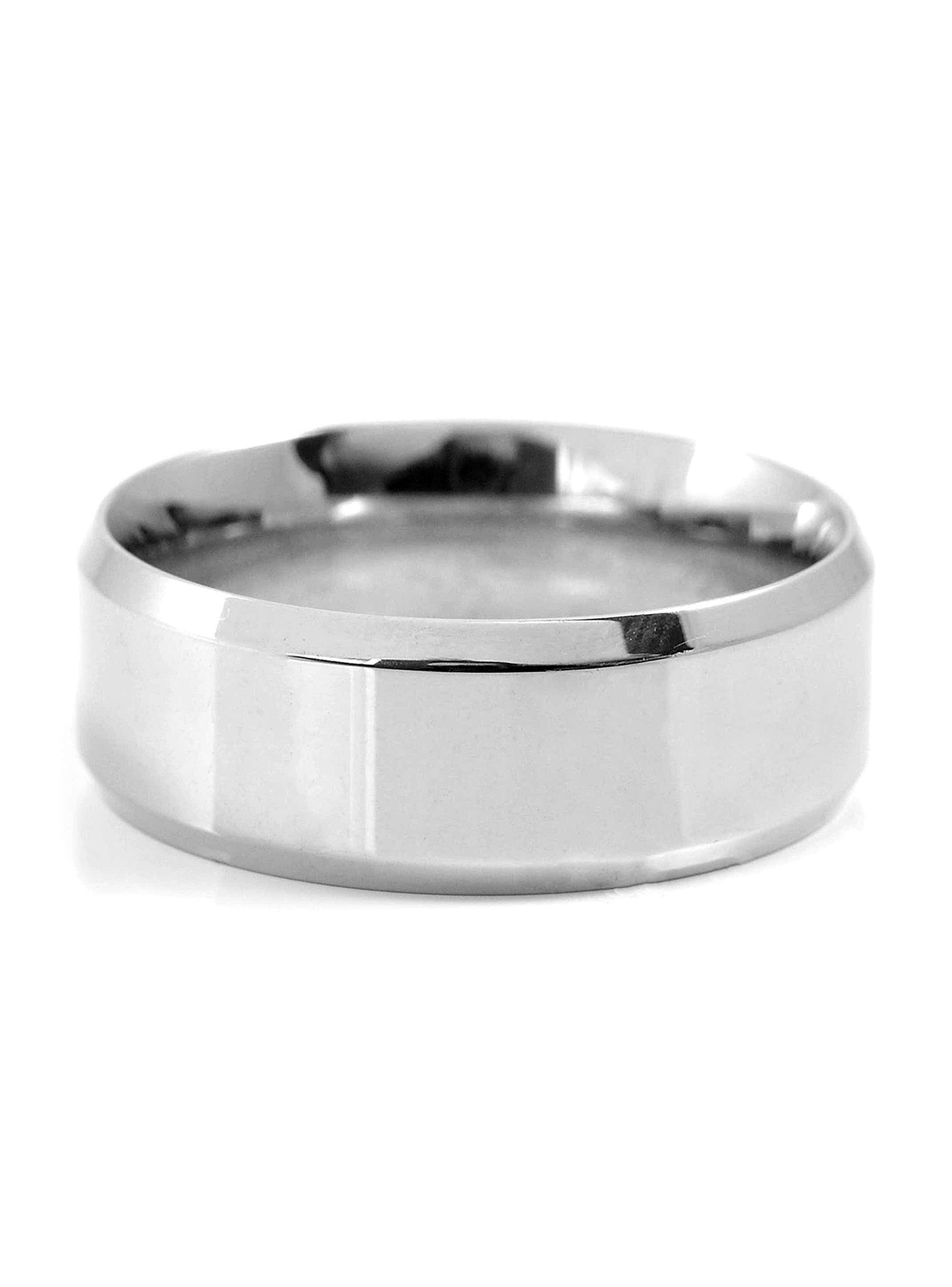 Anillo Unisex Liso Biselado en Acero Plateado Talla 10-2
