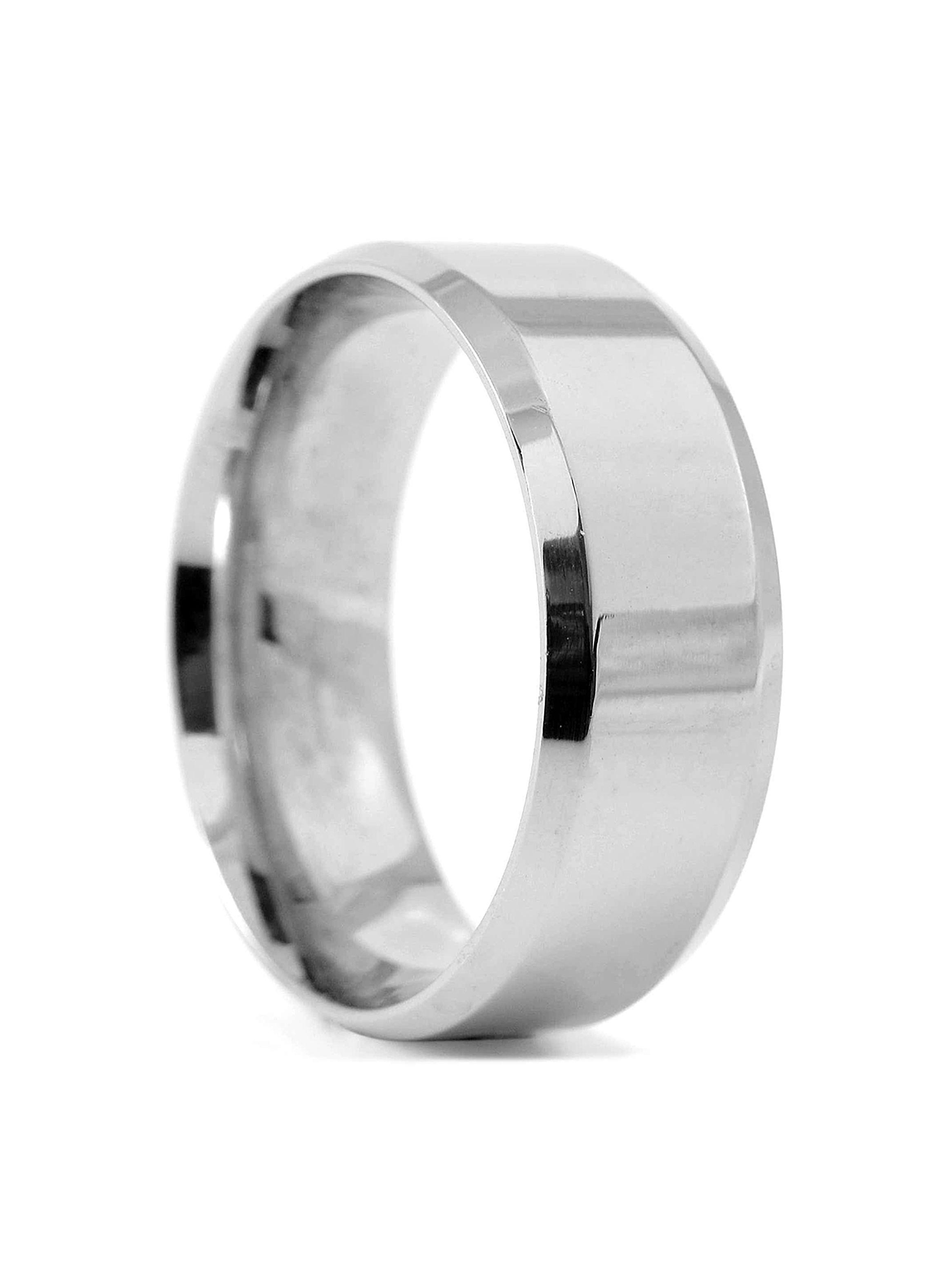 Anillo Unisex Liso Biselado en Acero Plateado Talla 10-3