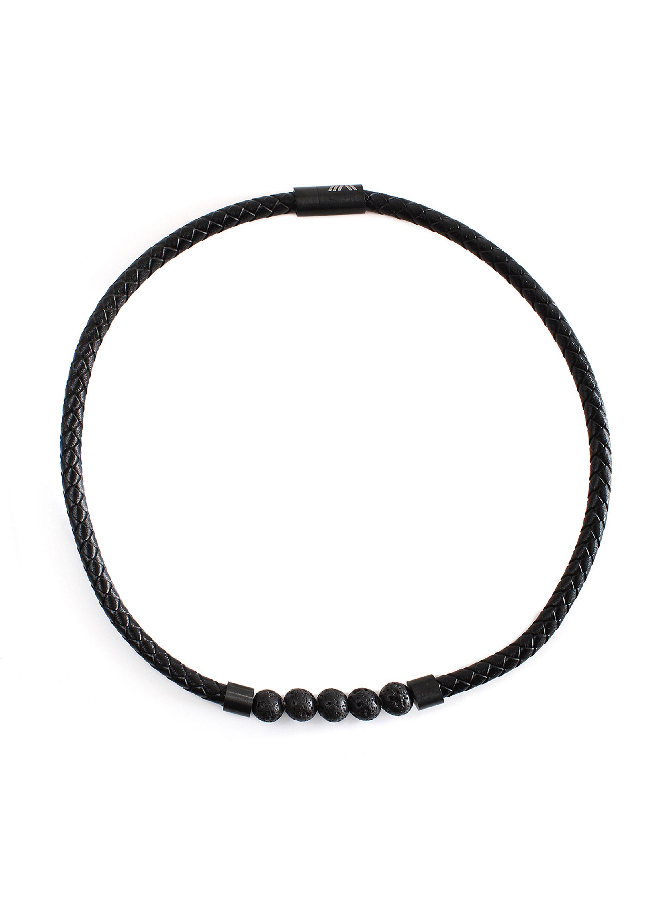 Collar Choker Cuero y Piedra Volcánica con broche iman-1