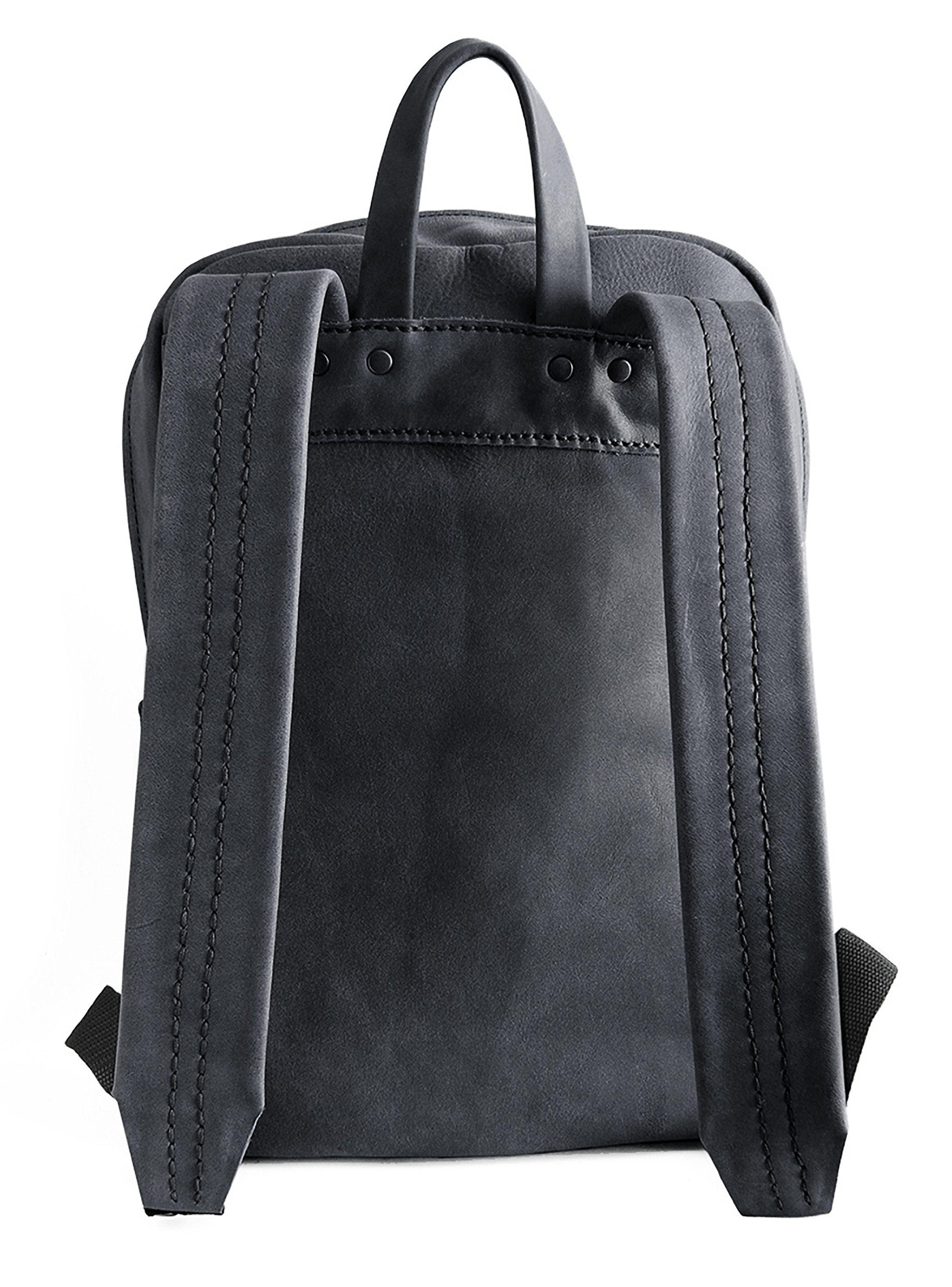 Mochila de Cuero Natural Negro Bolsillo Grande Frontal-2