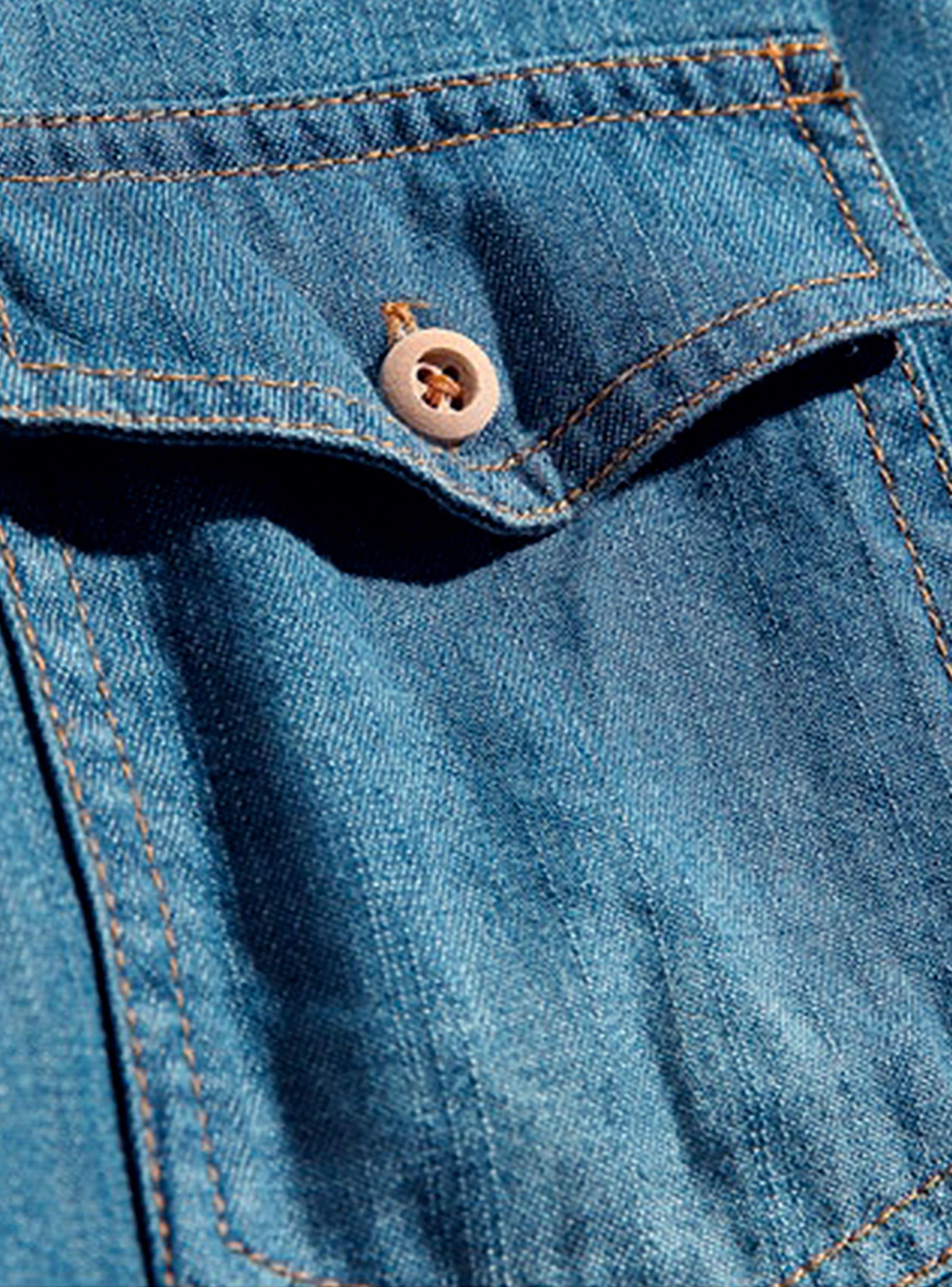 Camisa Mezclilla Jean Manga Larga Azul-3