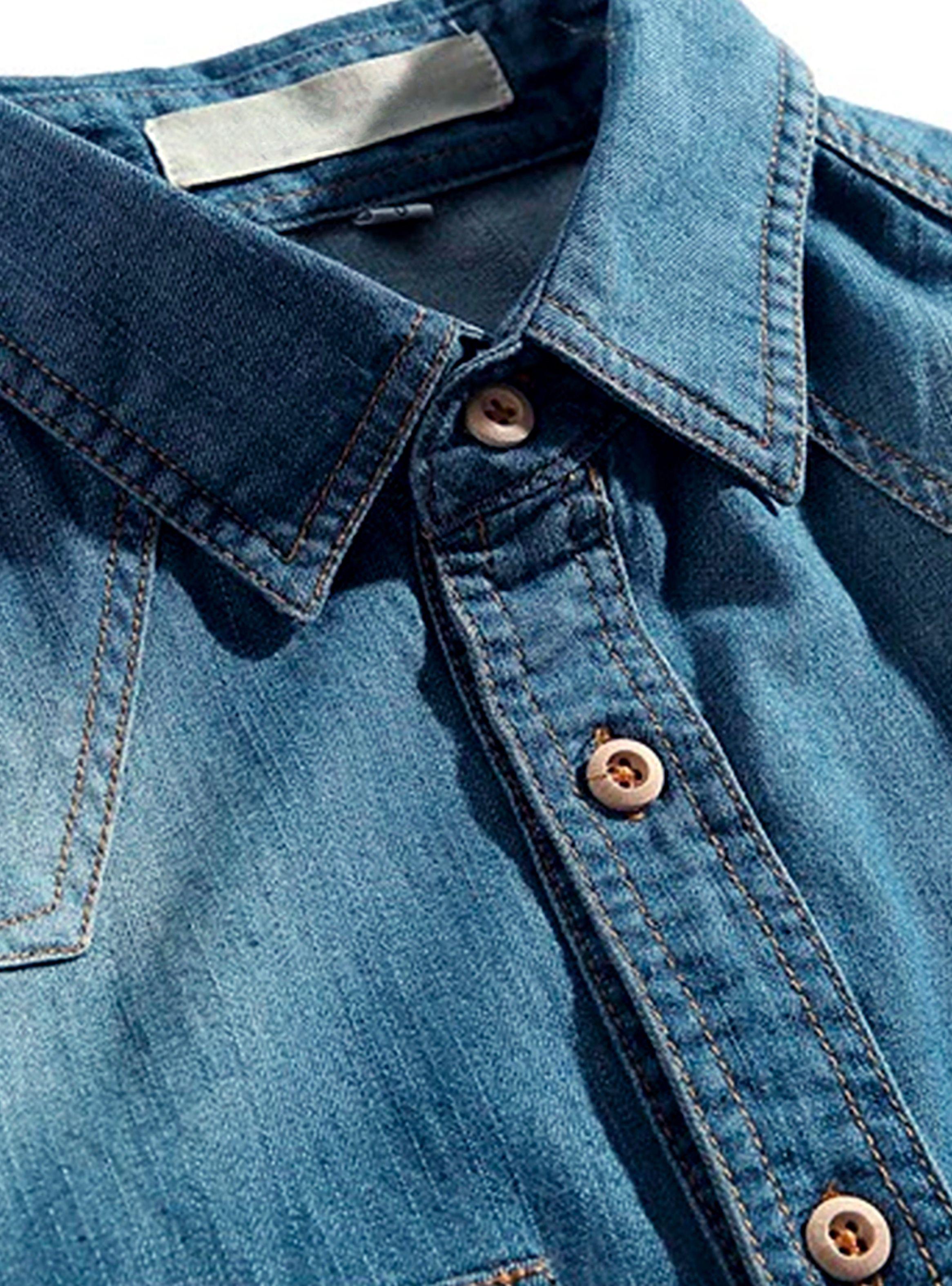 Camisa Mezclilla Jean Manga Larga Azul-4