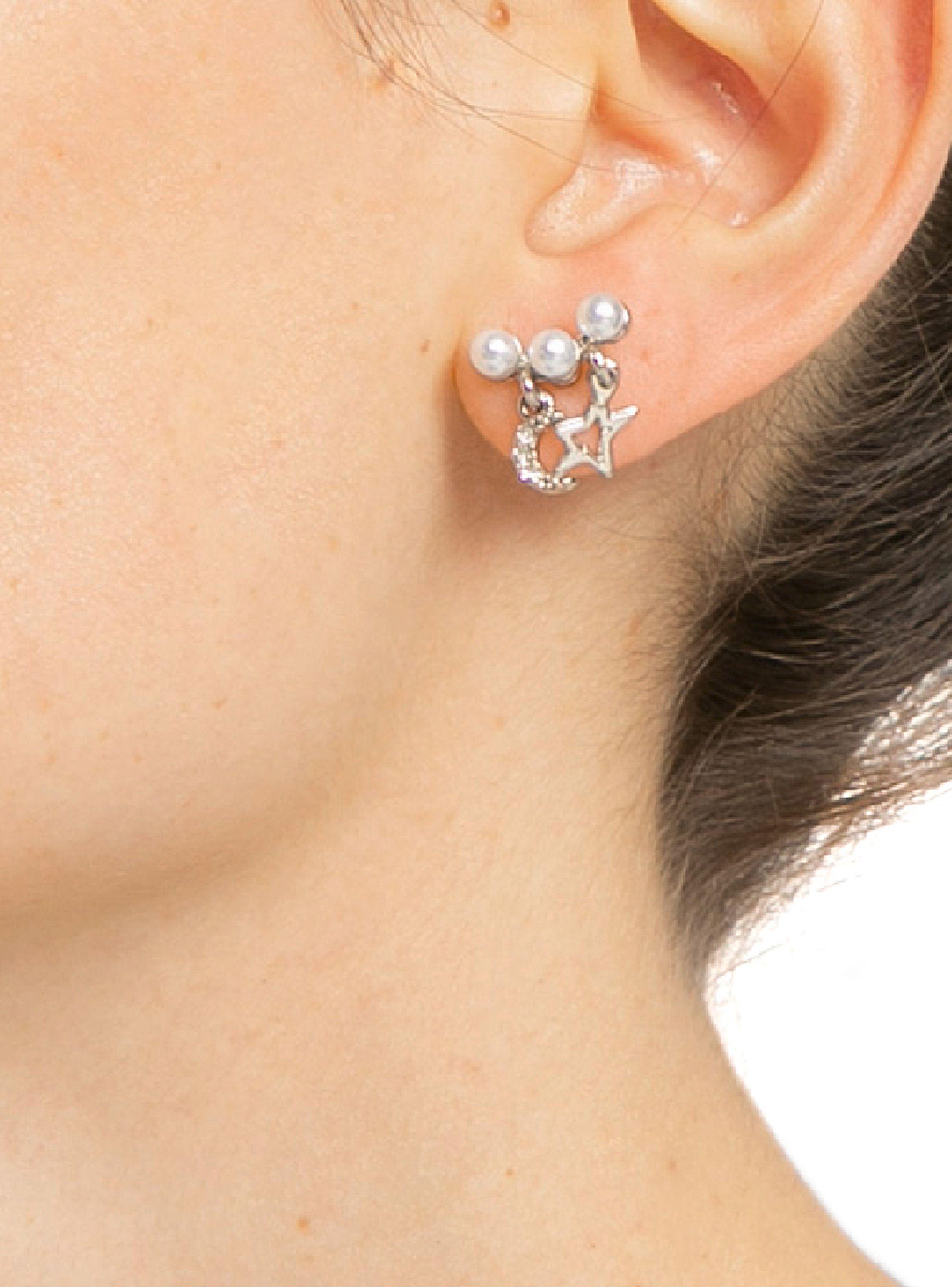 Aros Mujer Plateado Constelación Perlas Luna y Estrella-2