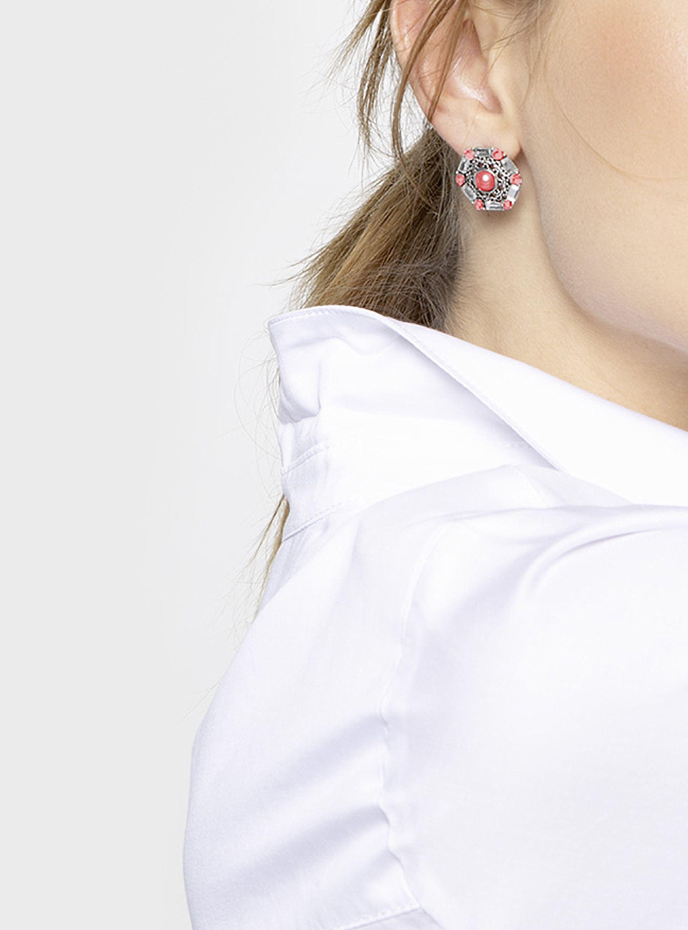 Aros Aretes Acero Perla Brillantes Rojo-2