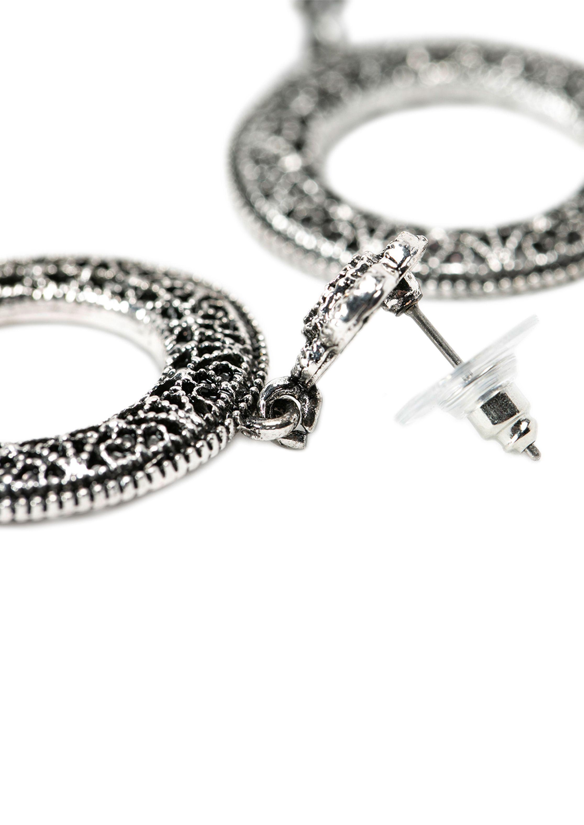 Aretes Circulares Texturado Flor Envejecido-1