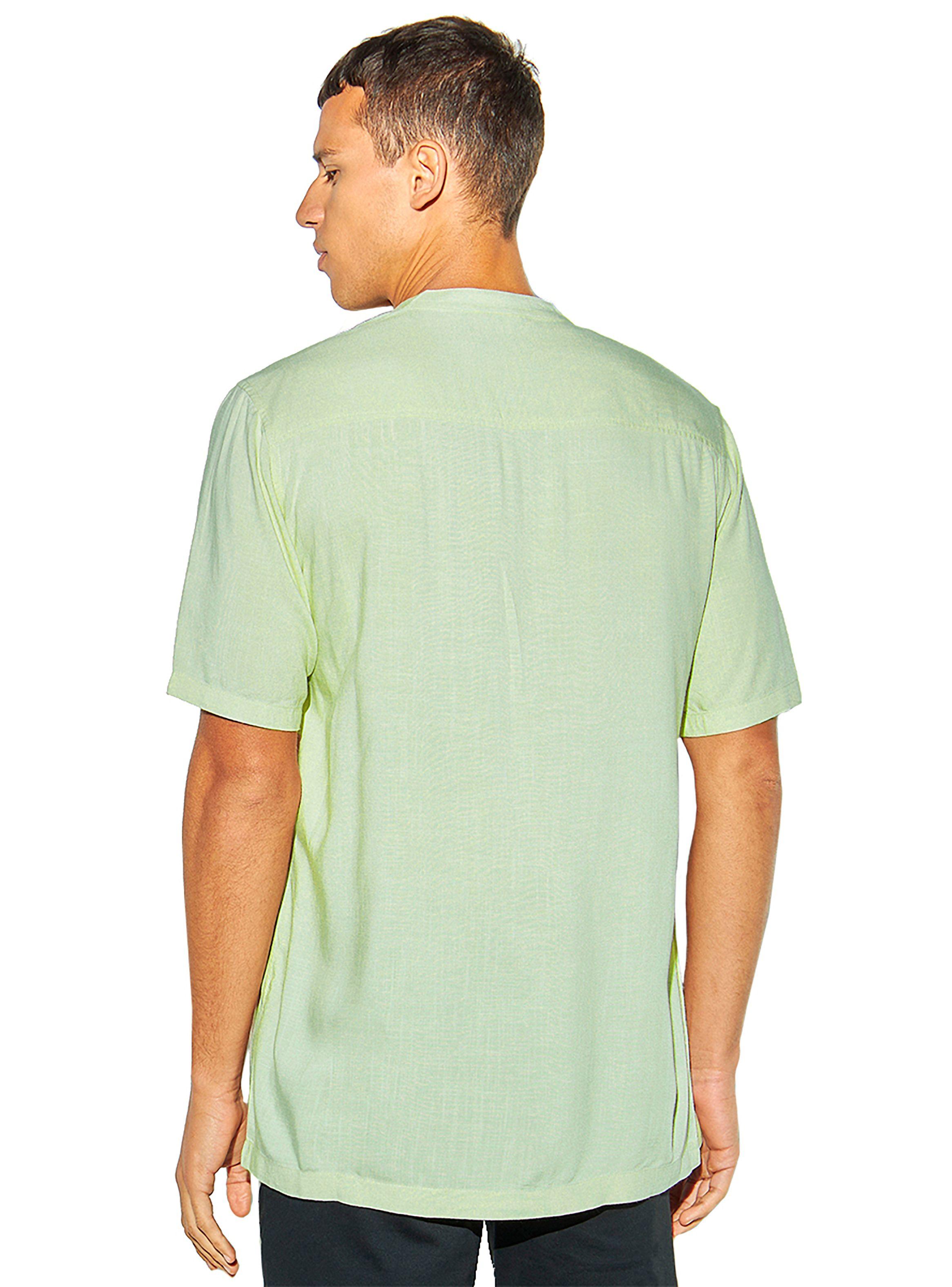 Camisa de Lino Manga Corta Hombre Cuello Mao Verde-1