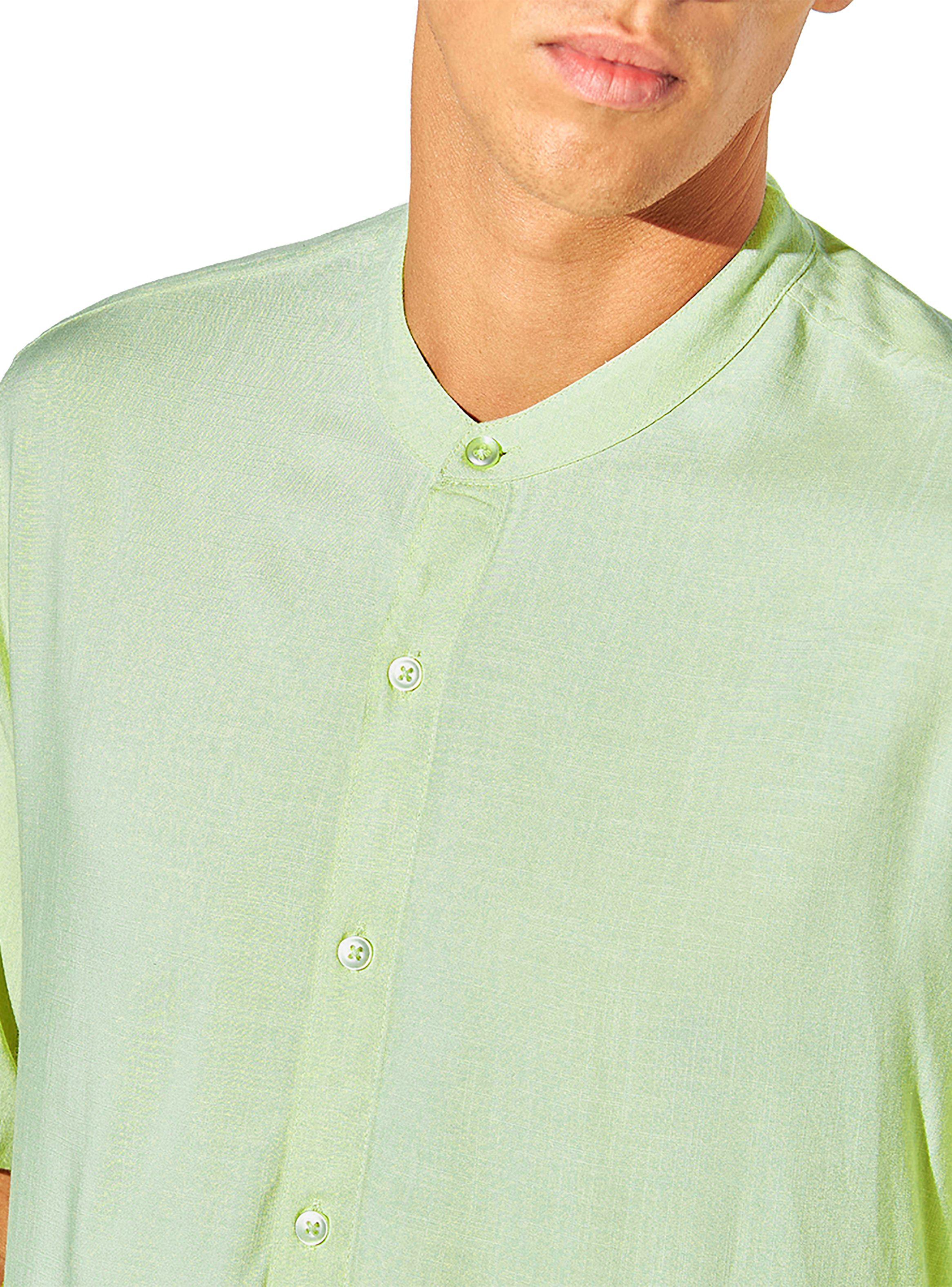 Camisa de Lino Manga Corta Hombre Cuello Mao Verde-3