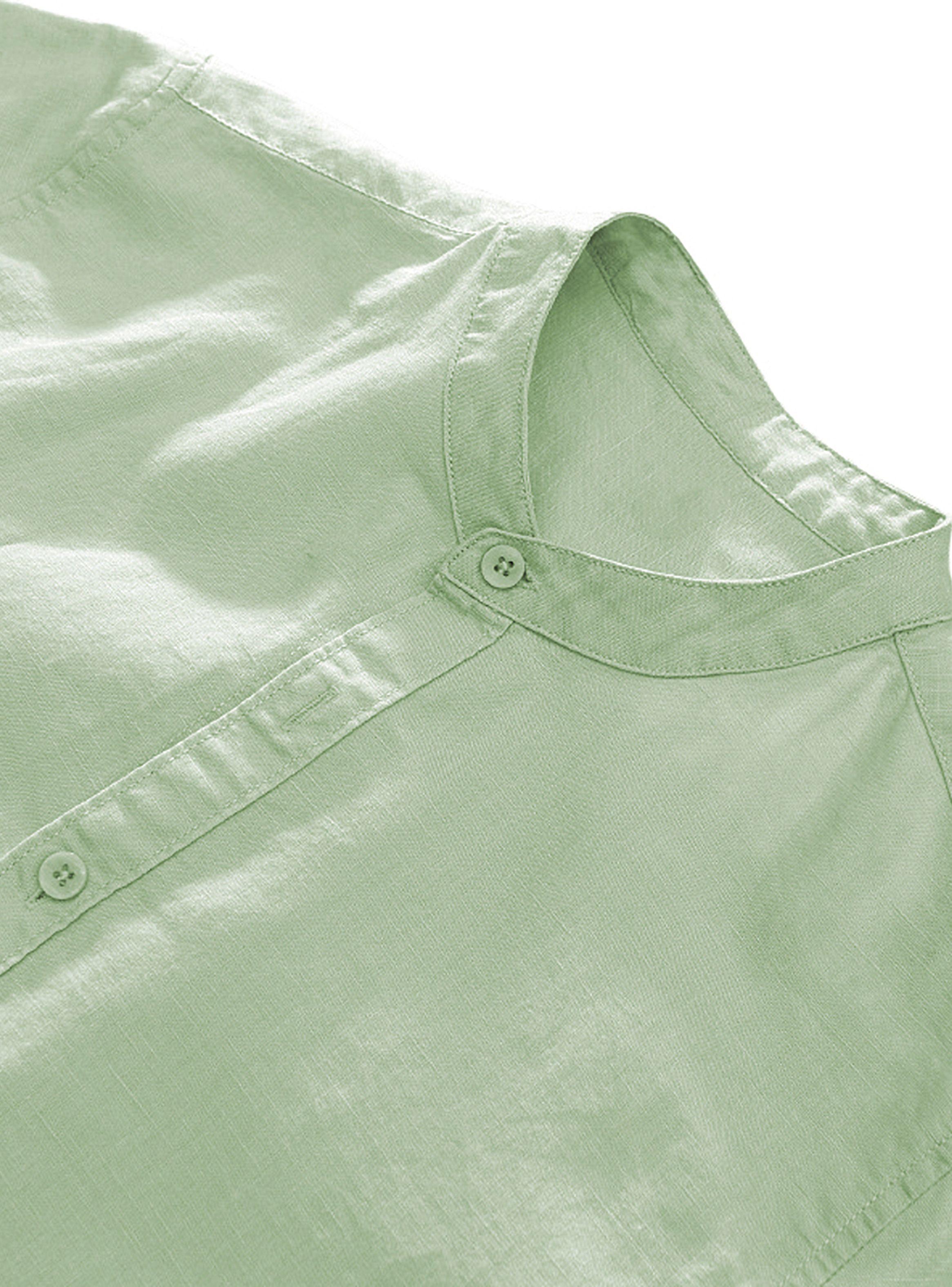 Camisa de Lino Manga Corta Hombre Cuello Mao Verde-6