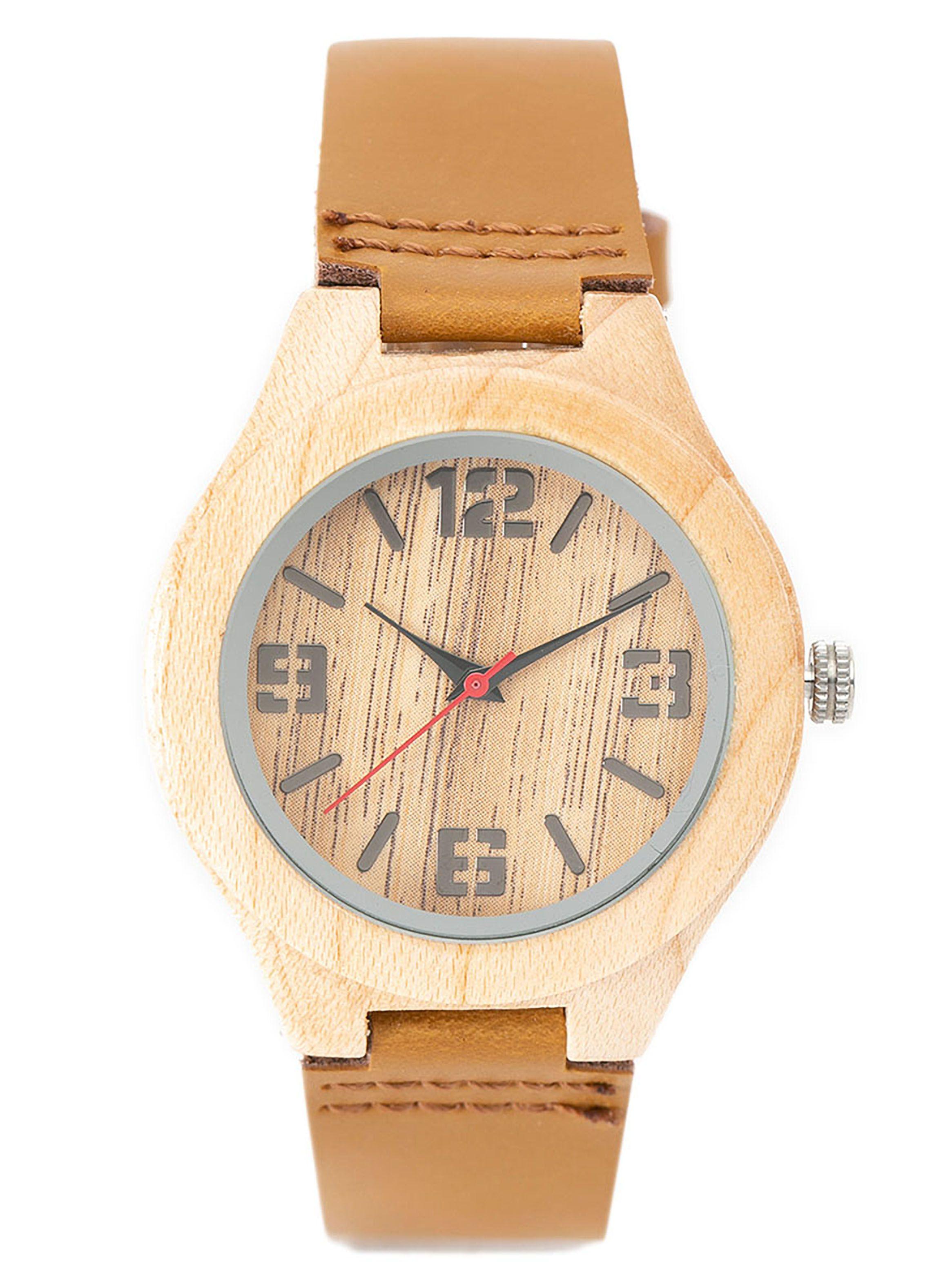 Reloj Madera Cuero Dial Café Unisex-0