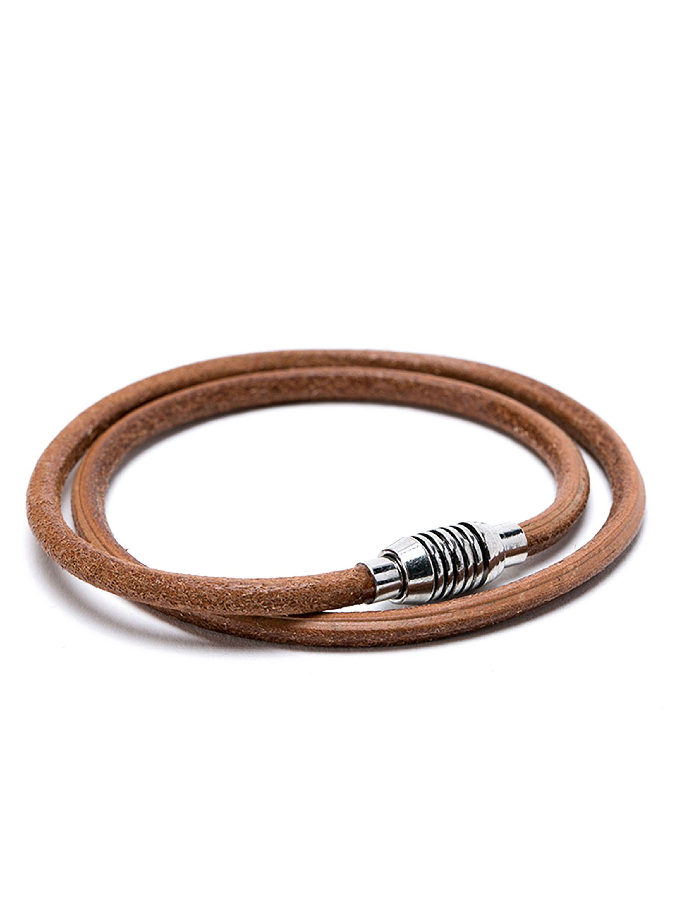 Pulsera Hombre Larga Cuero Beige Broche Imantado-0