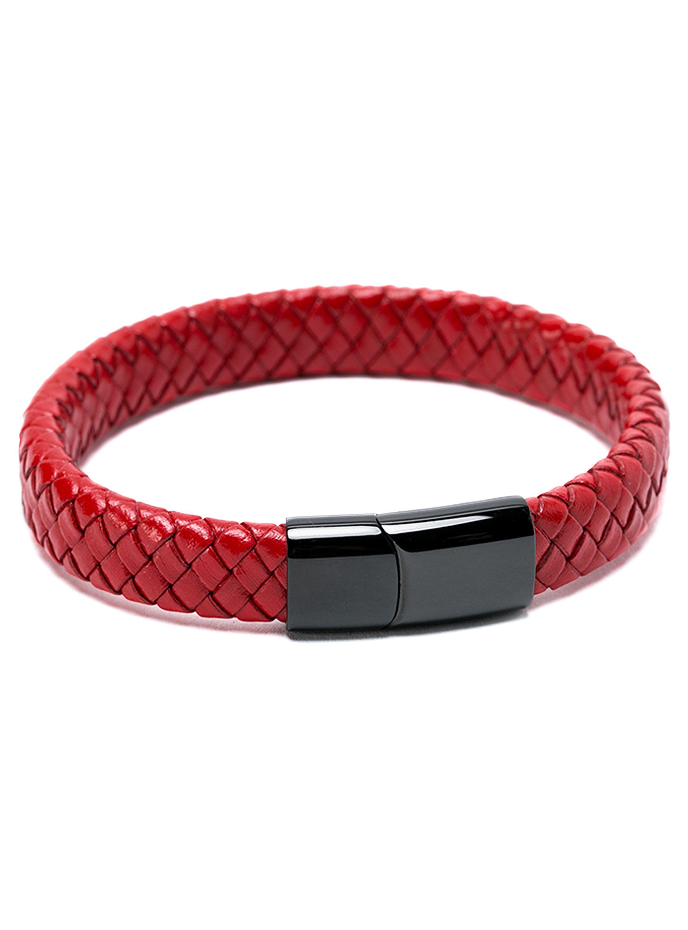 Pulsera Cuero Rojo Broche Negro Hombre-0