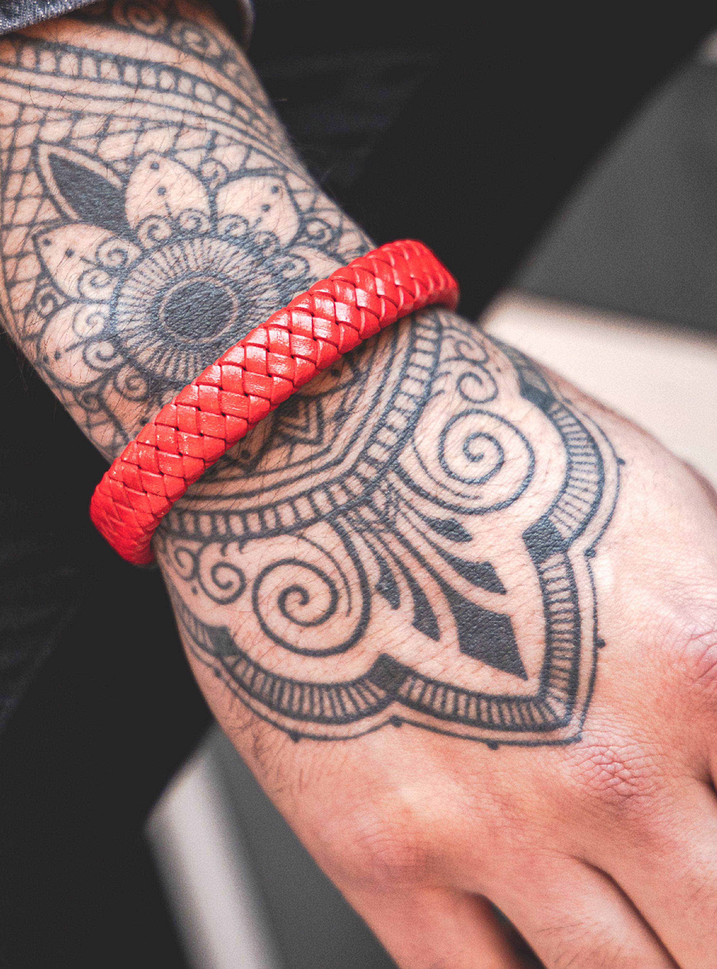 Pulsera Cuero Rojo Broche Negro Hombre-3