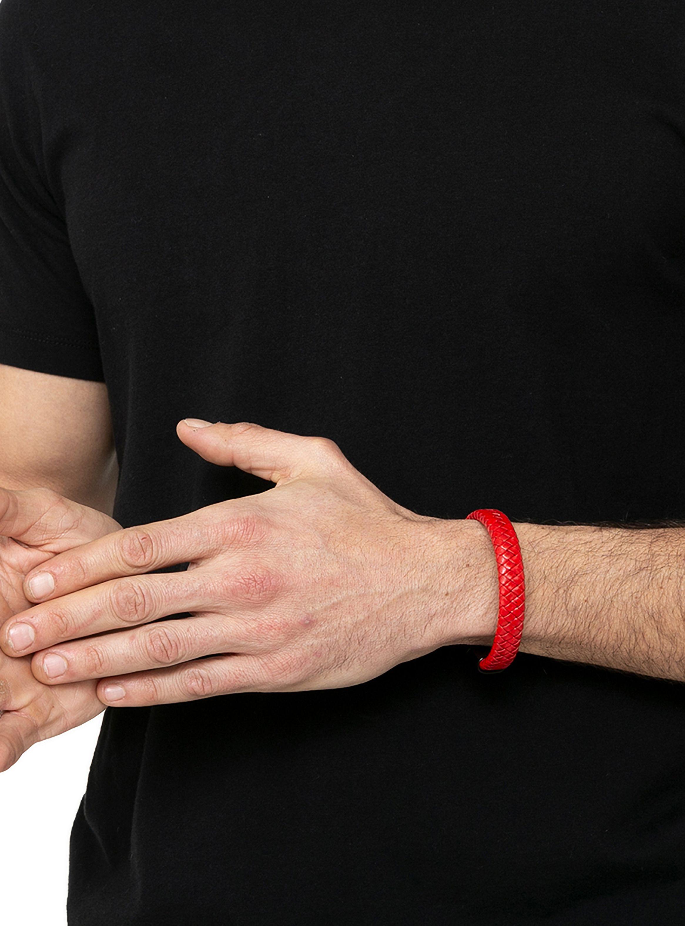 Pulsera Cuero Rojo Broche Negro Hombre-4