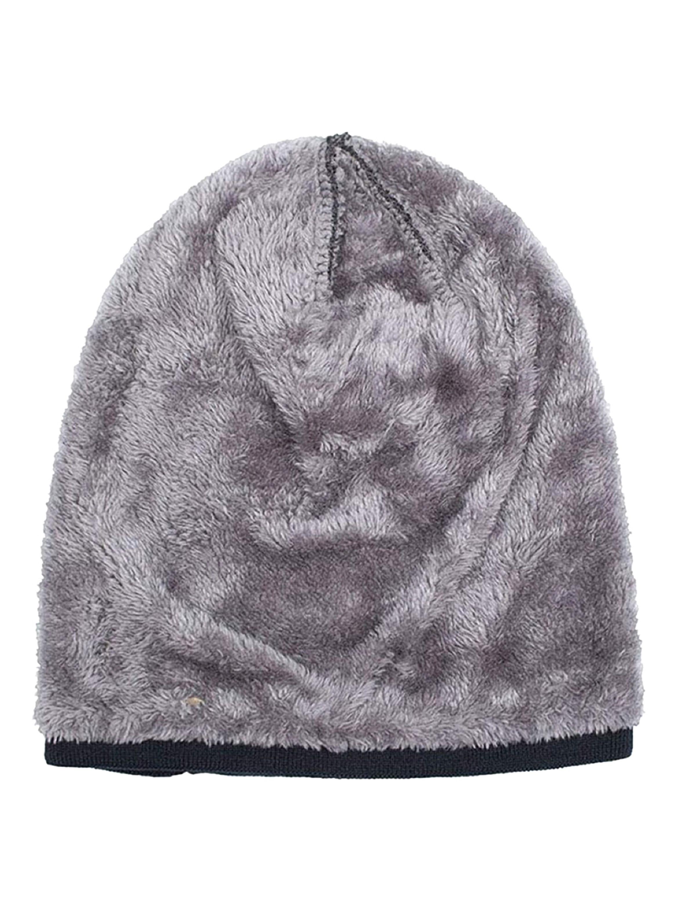 Gorro Lana Texturado Azul Forro Interno Polar Gris-2