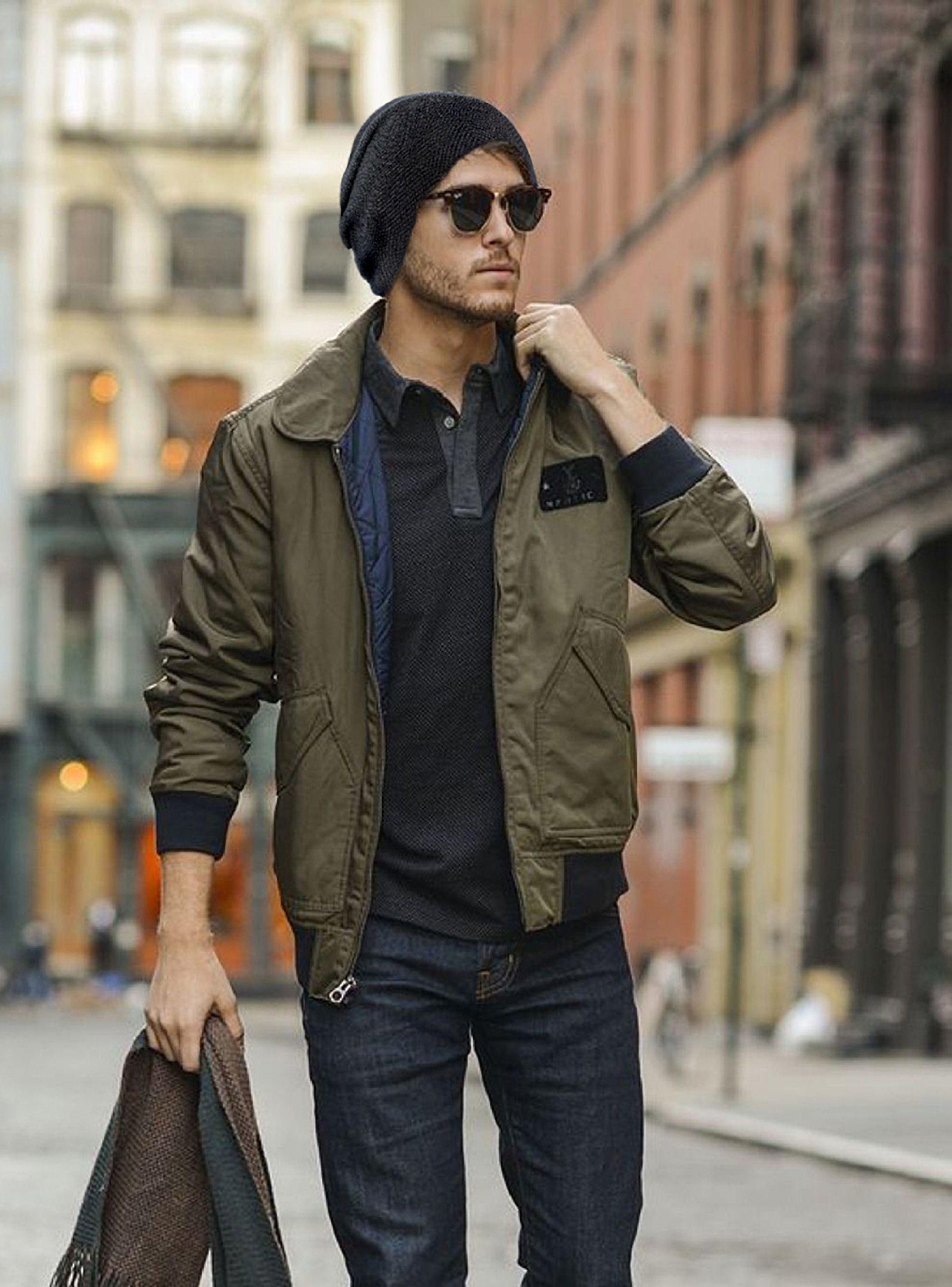 Gorro Lana Texturado Azul Forro Interno Polar Gris-3