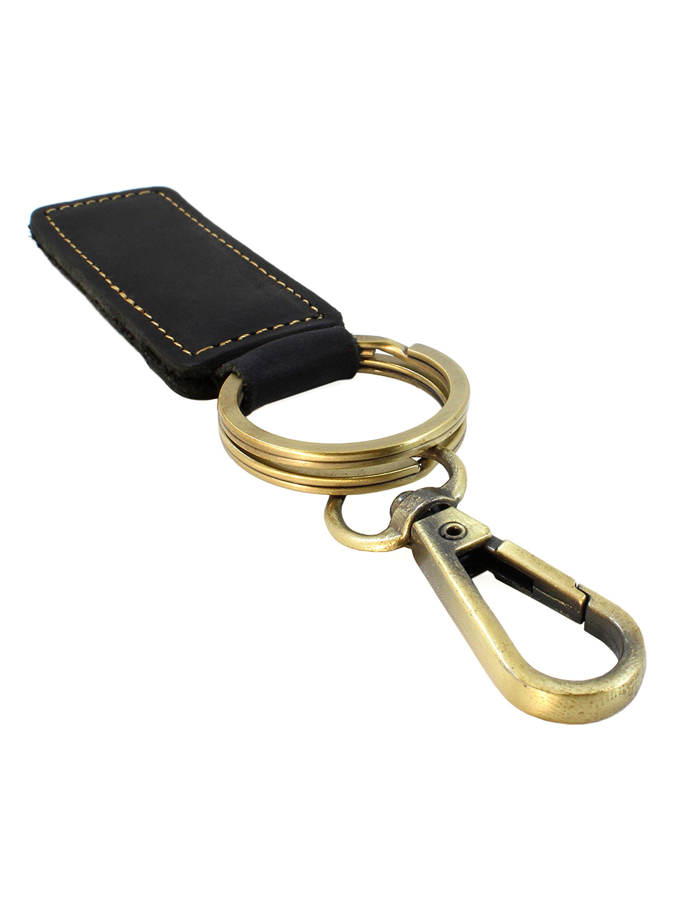 Llavero Clásico Detalle Cuero Negro-2