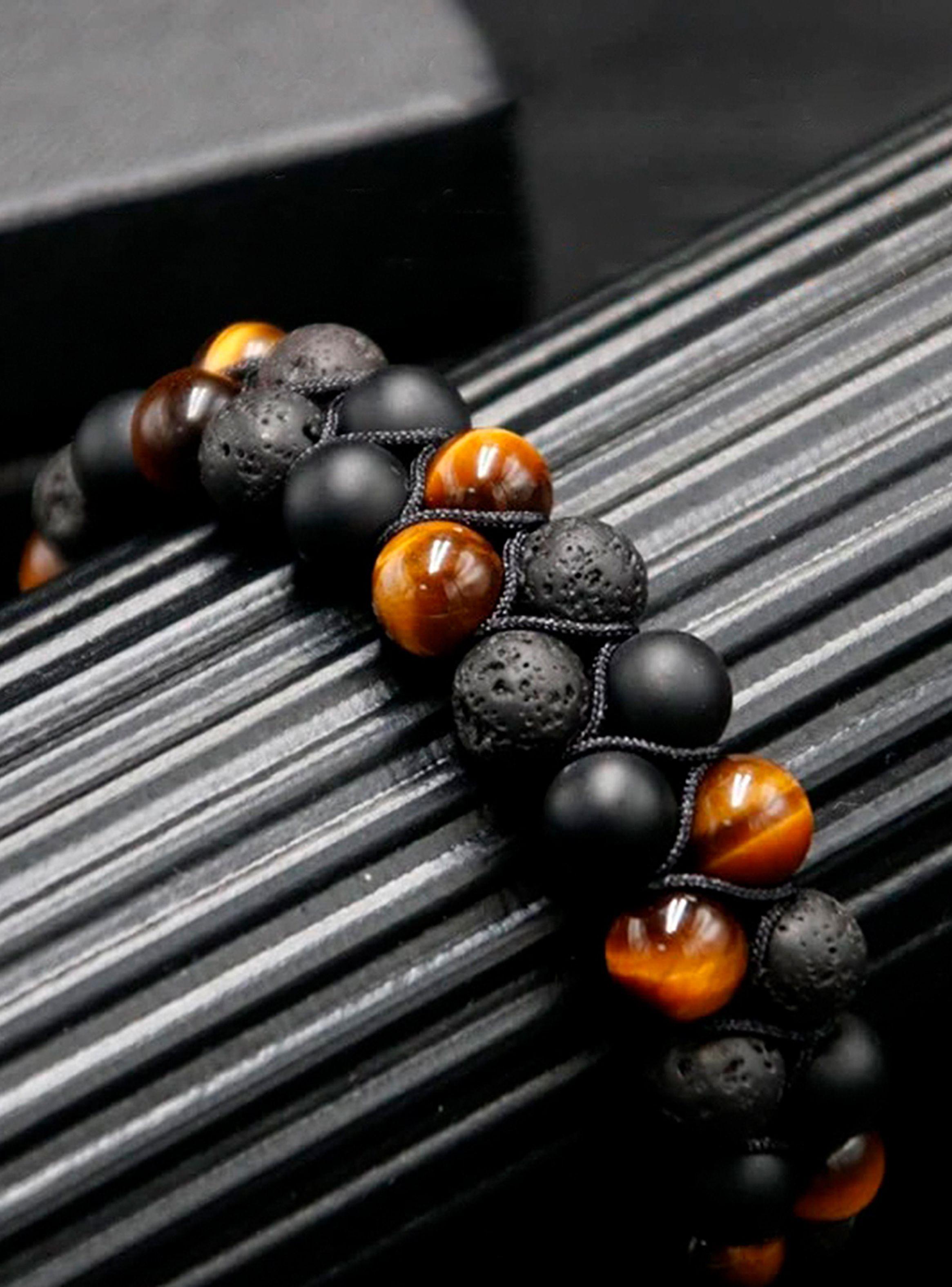 Pulseras de Piedras Naturales Ojo de Tigre Ónix Volcánica Unisex-6