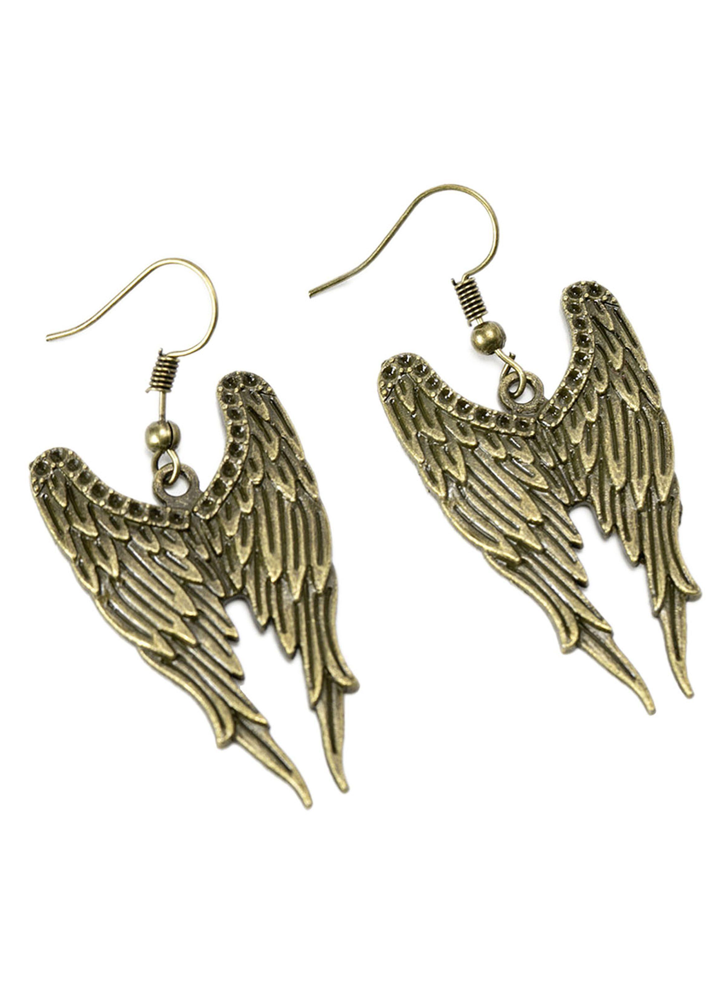 Aretes Mujer Elegante Alas Envejecidas Bronce-0
