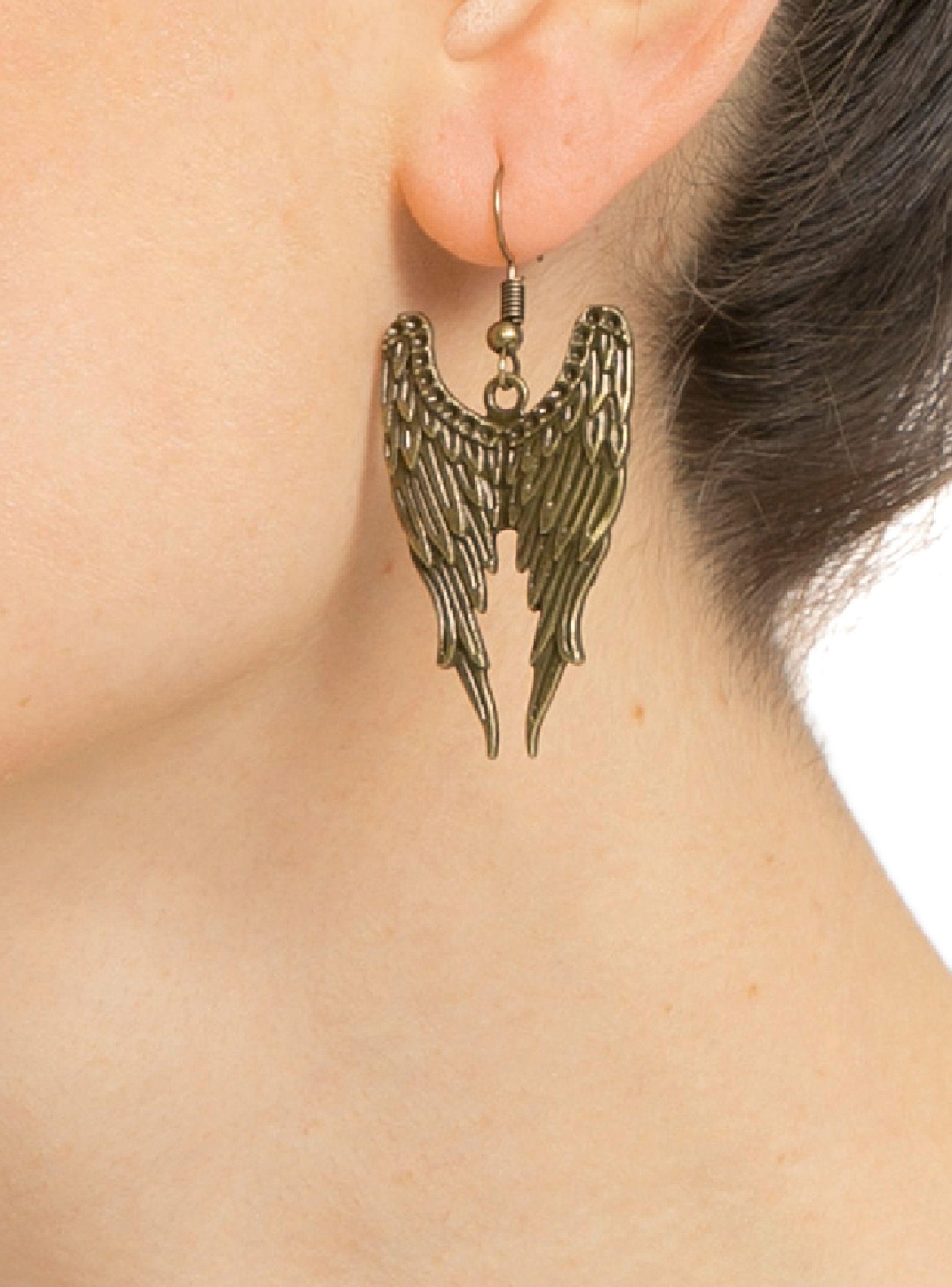 Aretes Mujer Elegante Alas Envejecidas Bronce-2