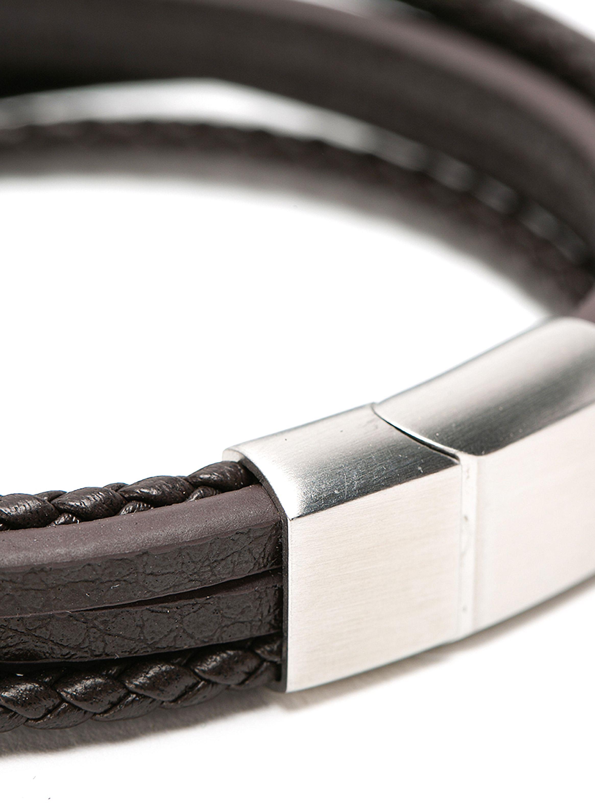 Pulsera De Cuero Trenza Líneas Café Hombre-4