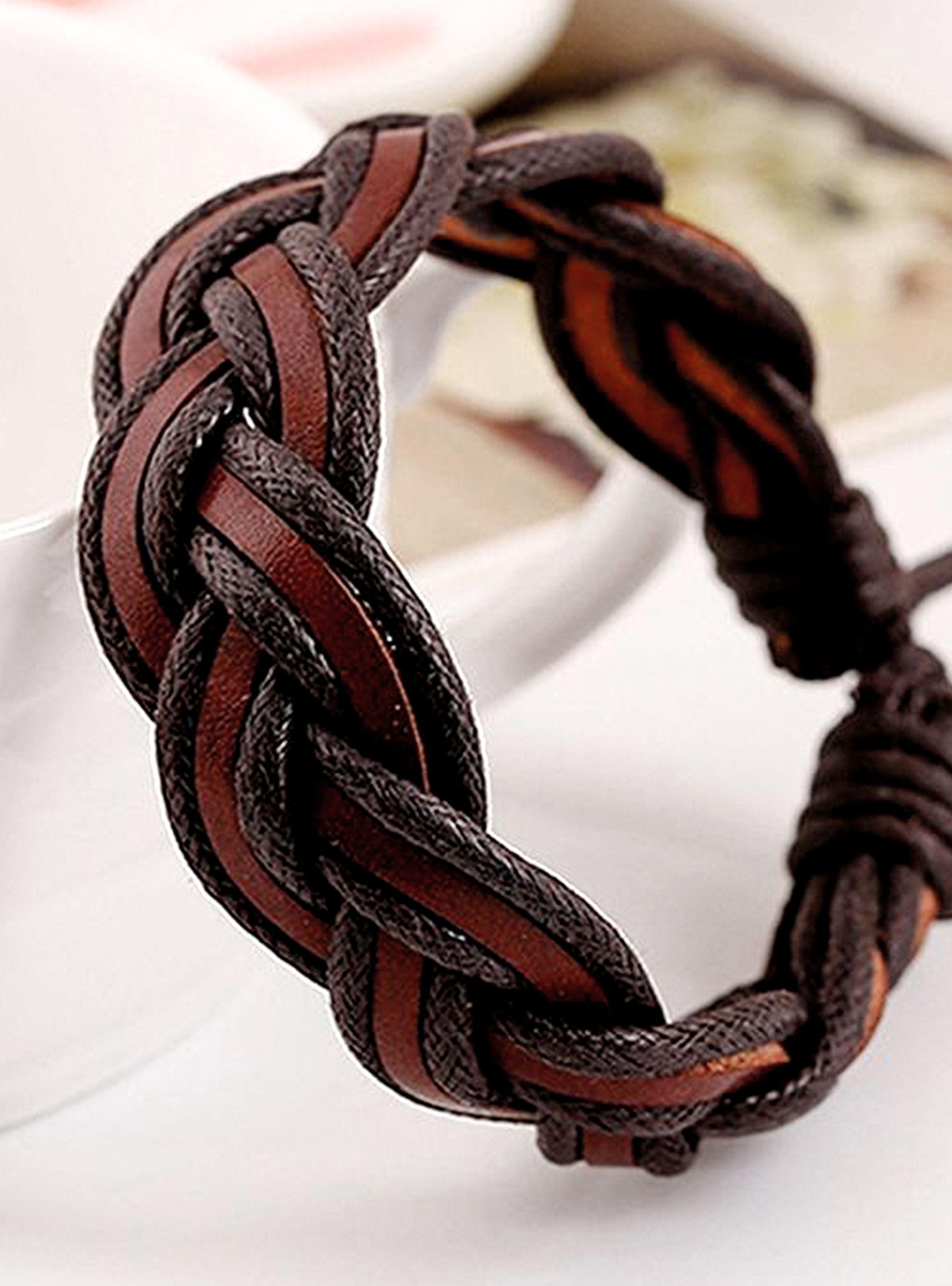 Pulsera en Cuero Trenzado color Café Ajustable-3