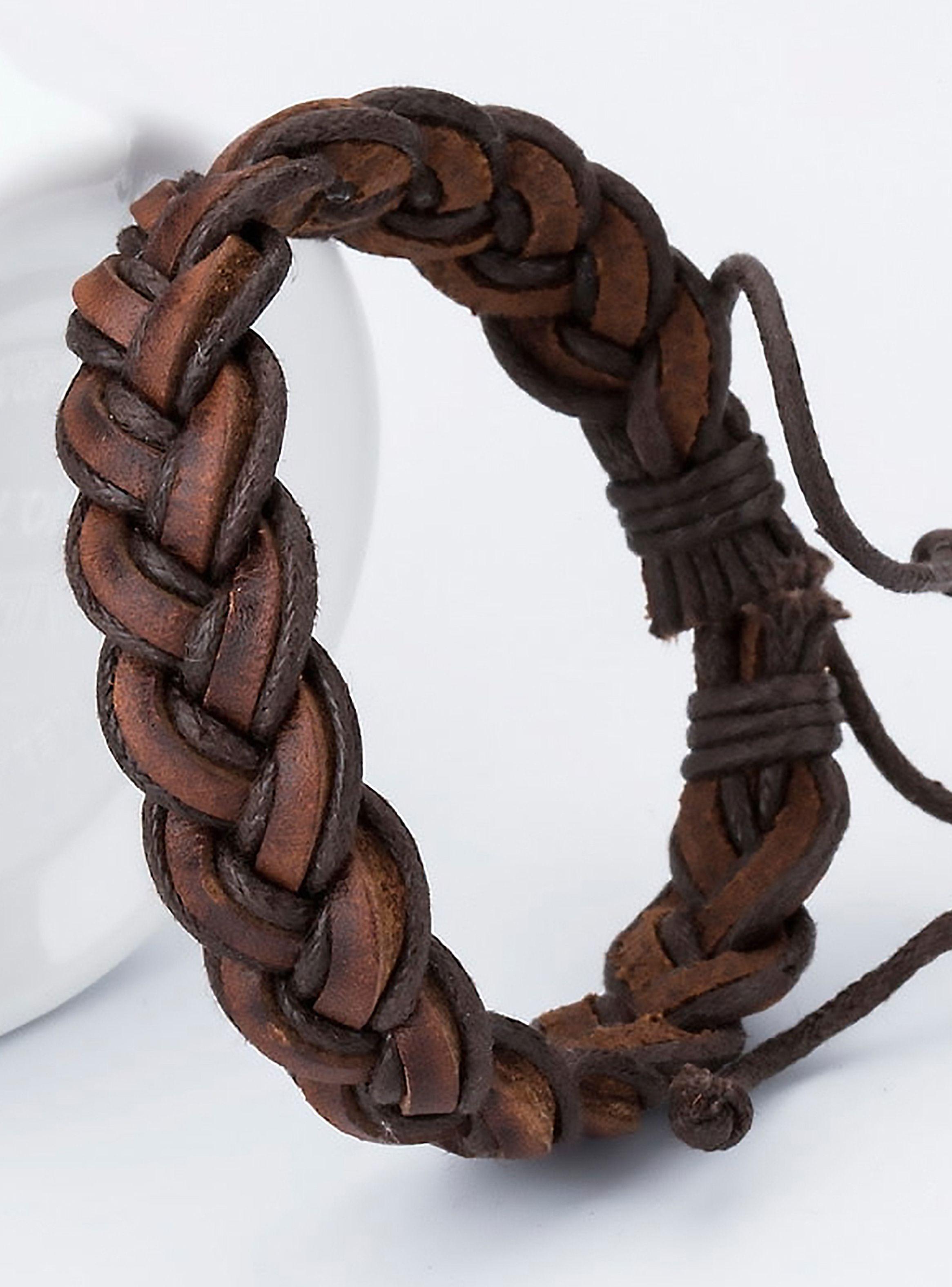 Pulsera en Cuero Trenzado color Café Ajustable-4