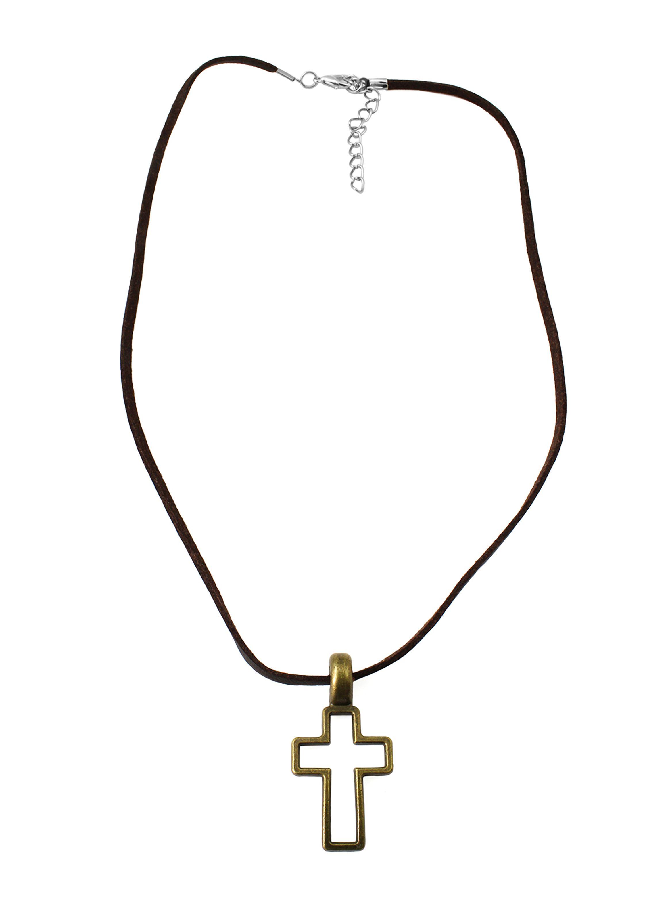 Collar con Silueta de Cruz en Acero Color Bronce-0