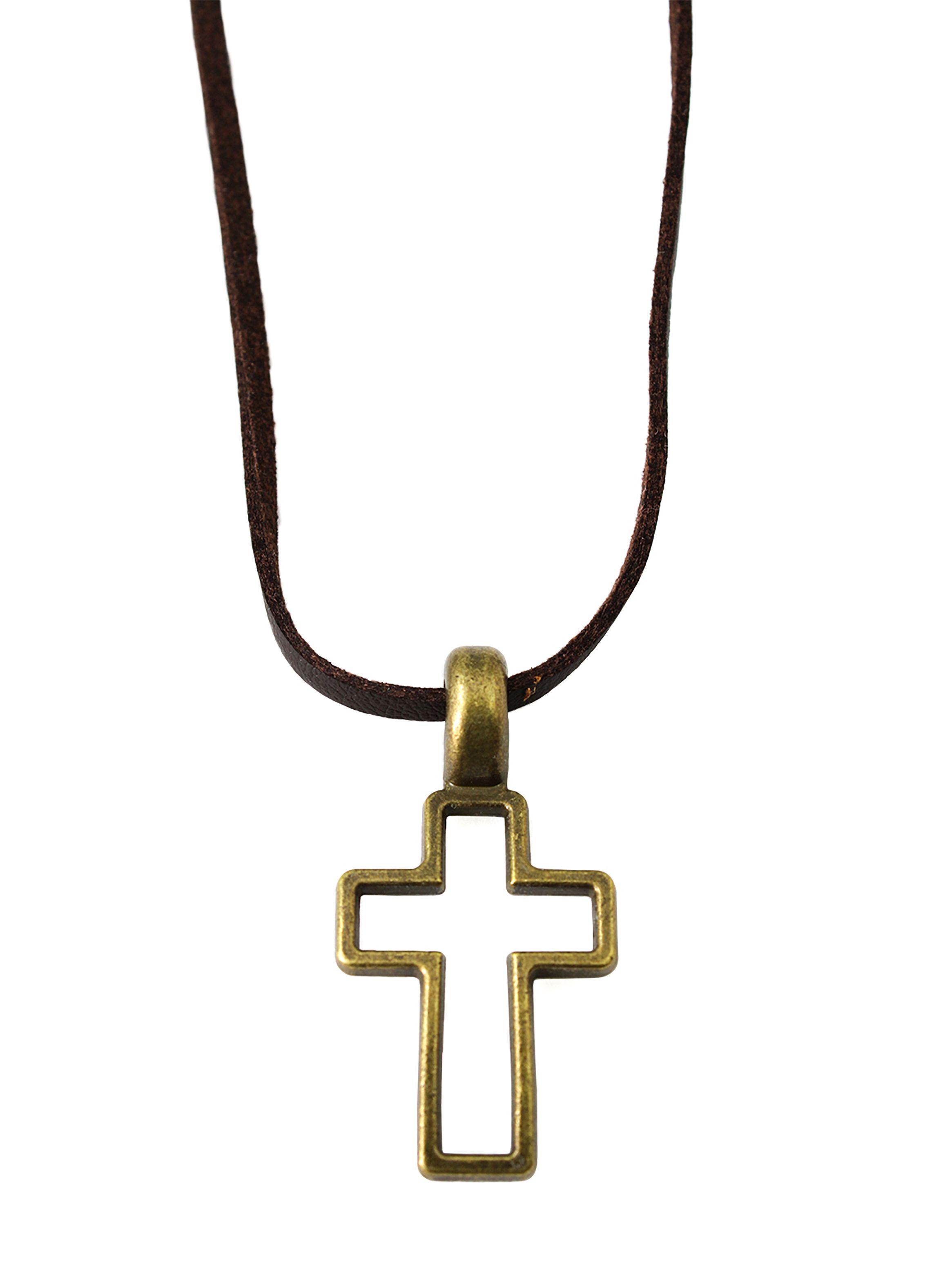 Collar con Silueta de Cruz en Acero Color Bronce-1