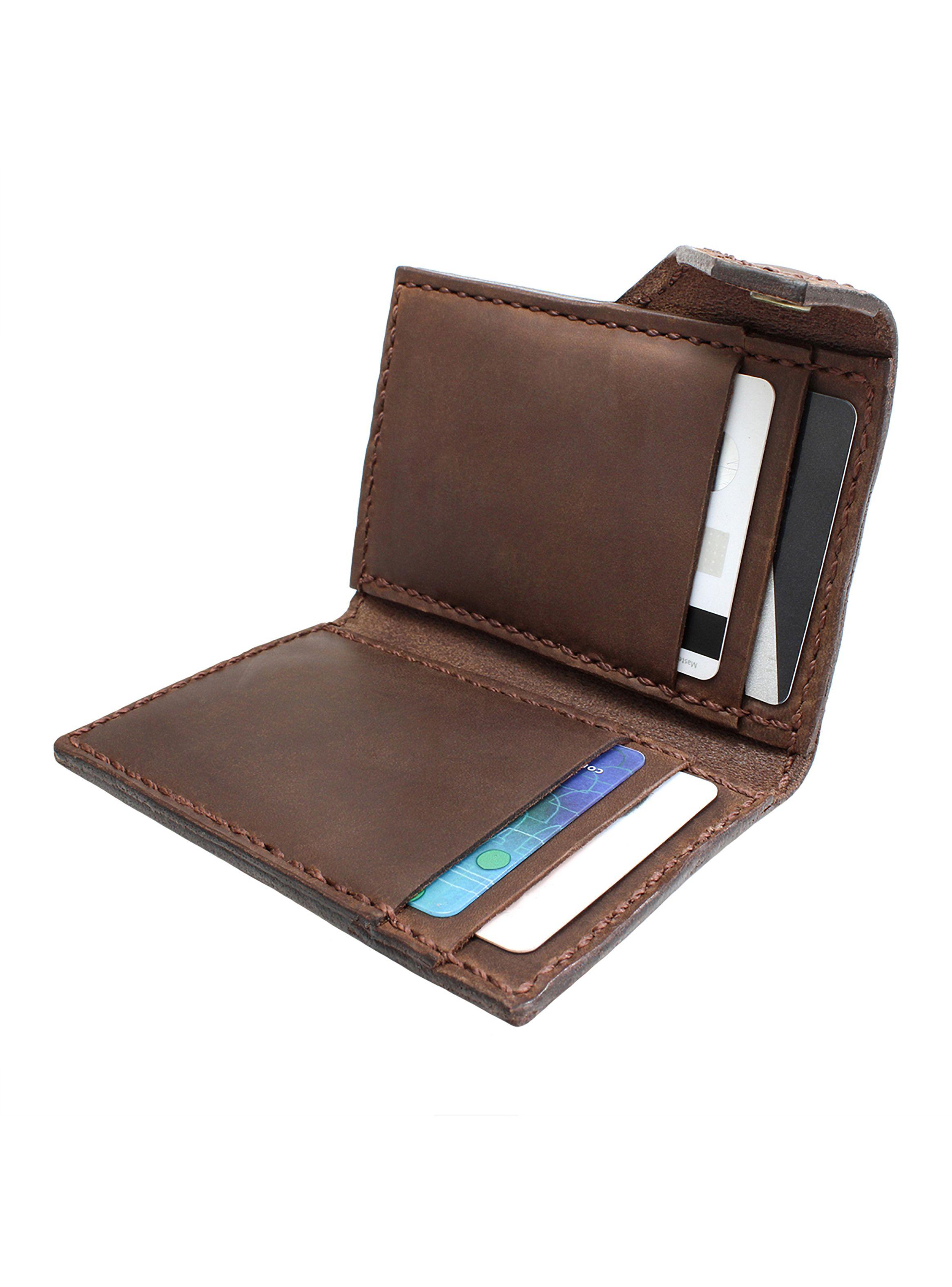 Tarjetero de Cuero Marrón tipo Solapa con Broche Unisex-3