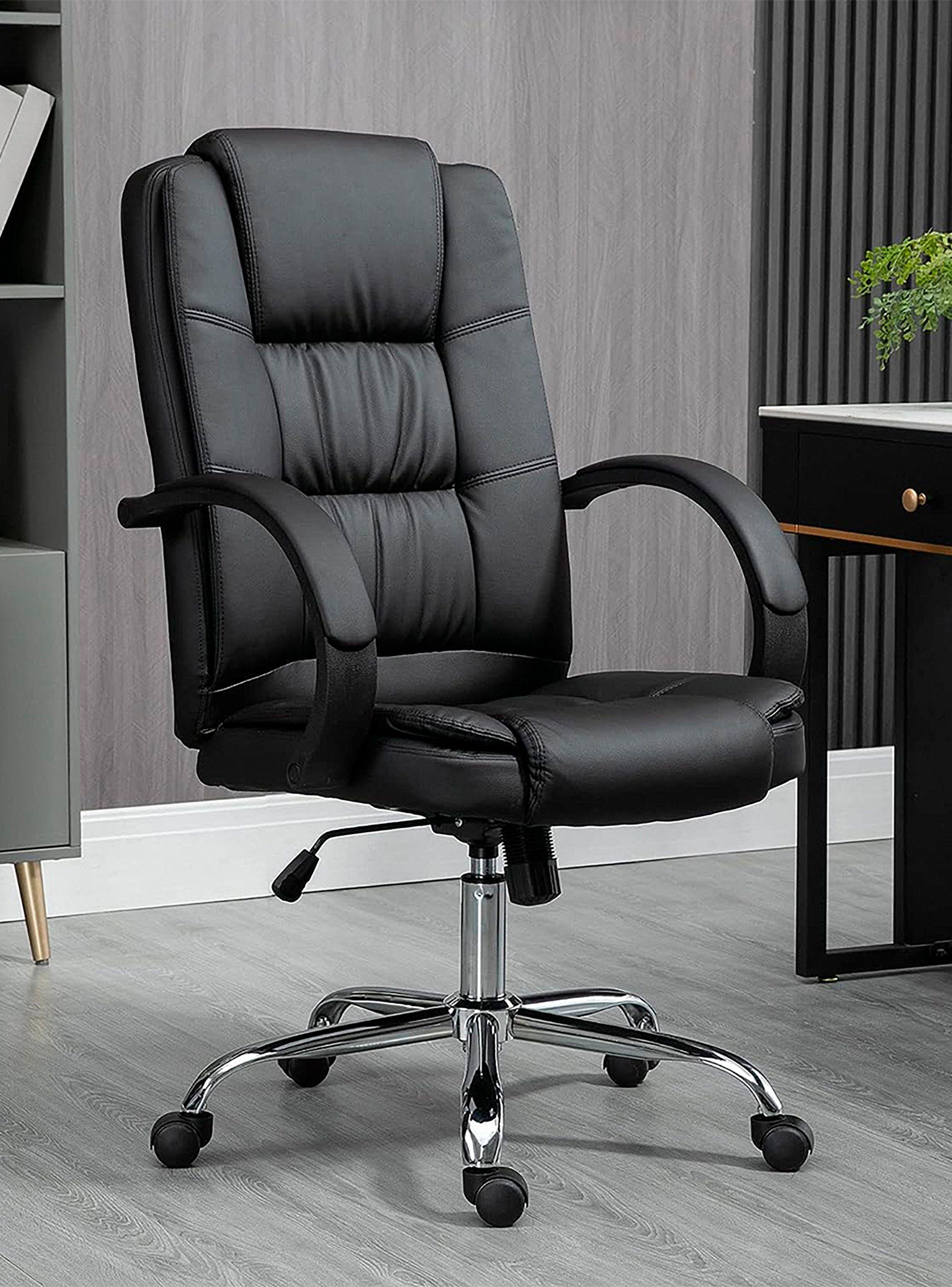 Sillón Ejecutivo Silla de Escritorio en Cuero PU Negro con Apoyabrazos-5