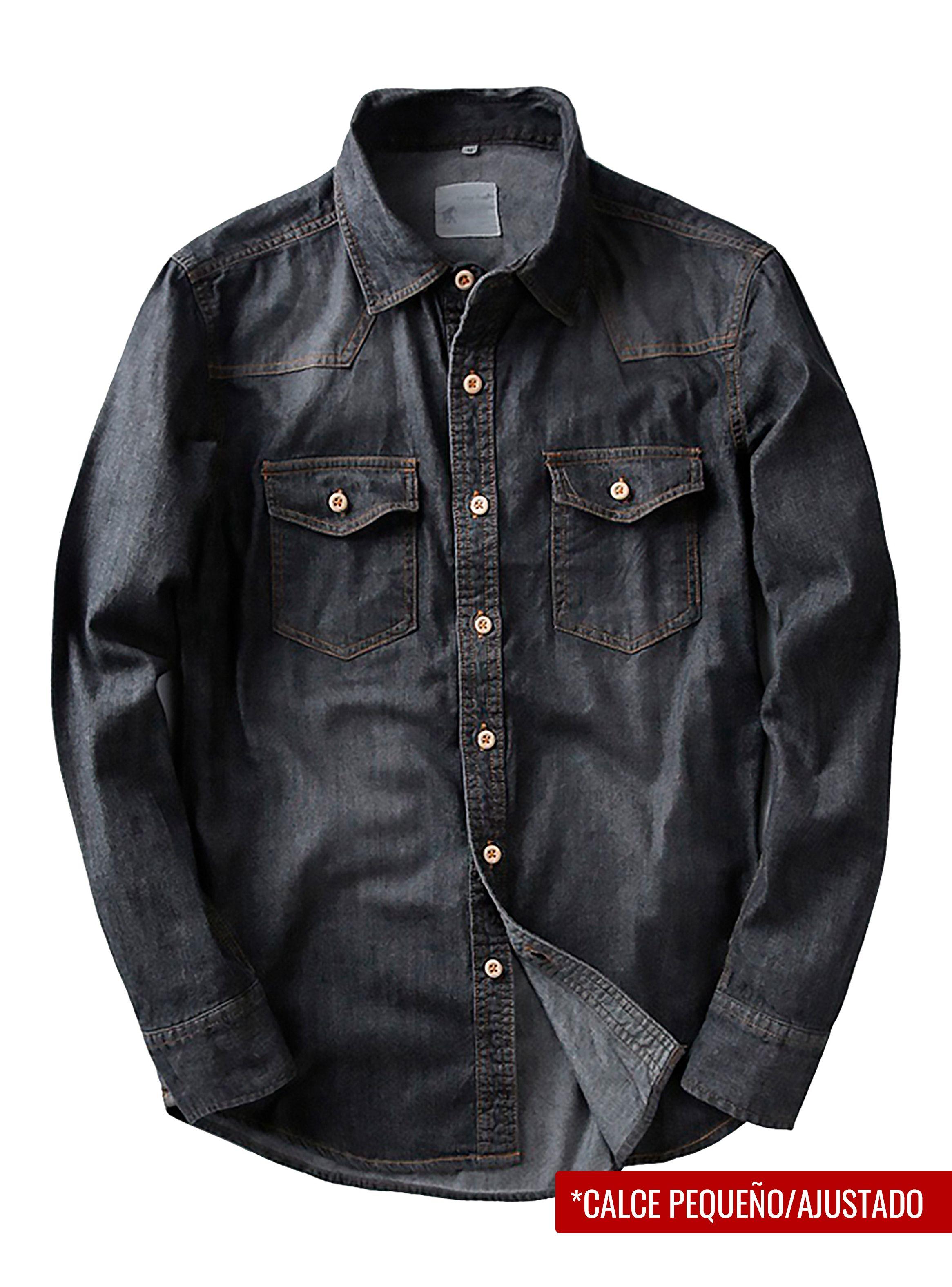 Camisa Mezclilla Jean Manga Larga Negro-2