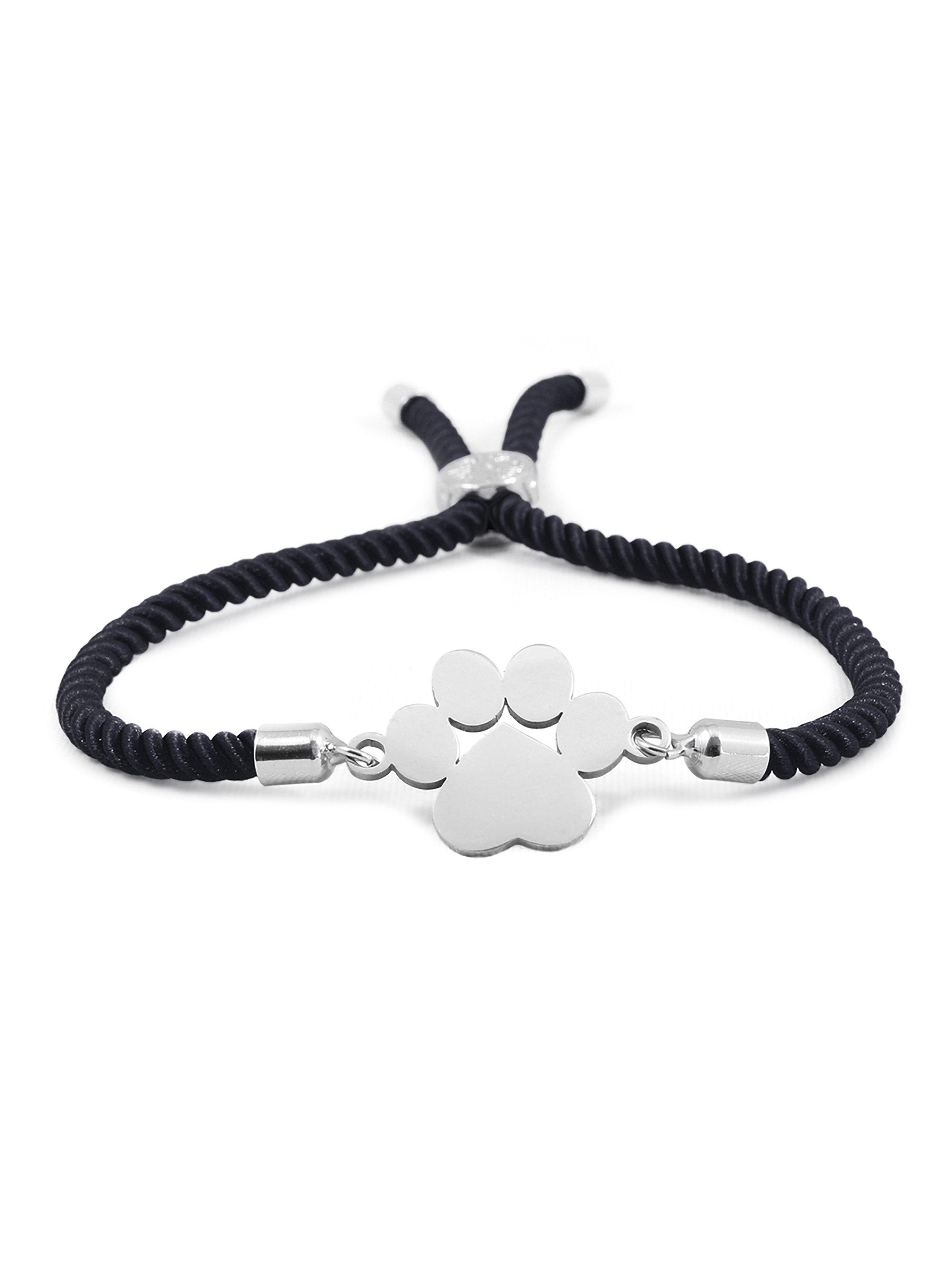 Pulsera de Cuerda Negro y Placa de Huella Mascota Ajustable-0