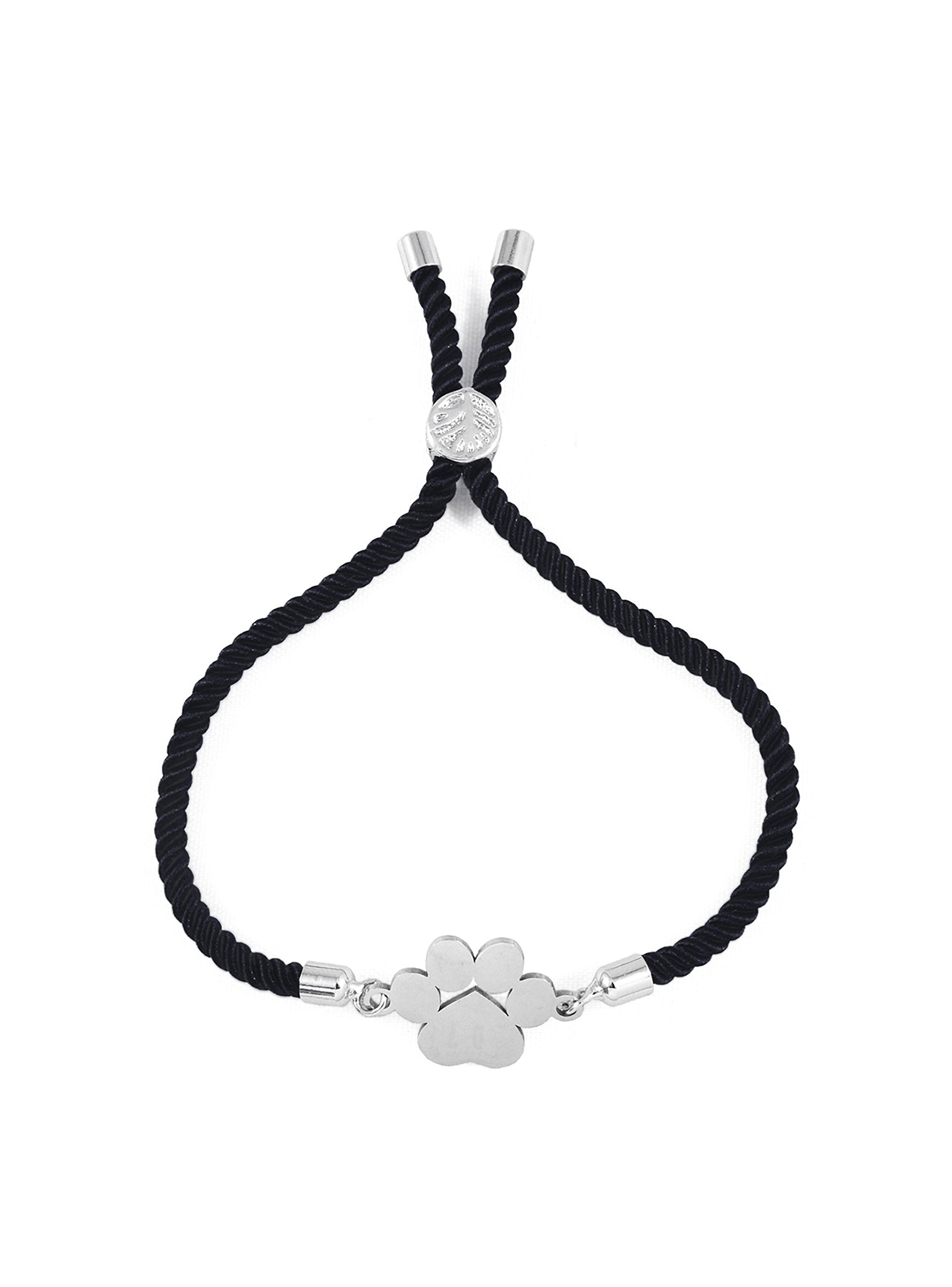 Pulsera de Cuerda Negro y Placa de Huella Mascota Ajustable-1