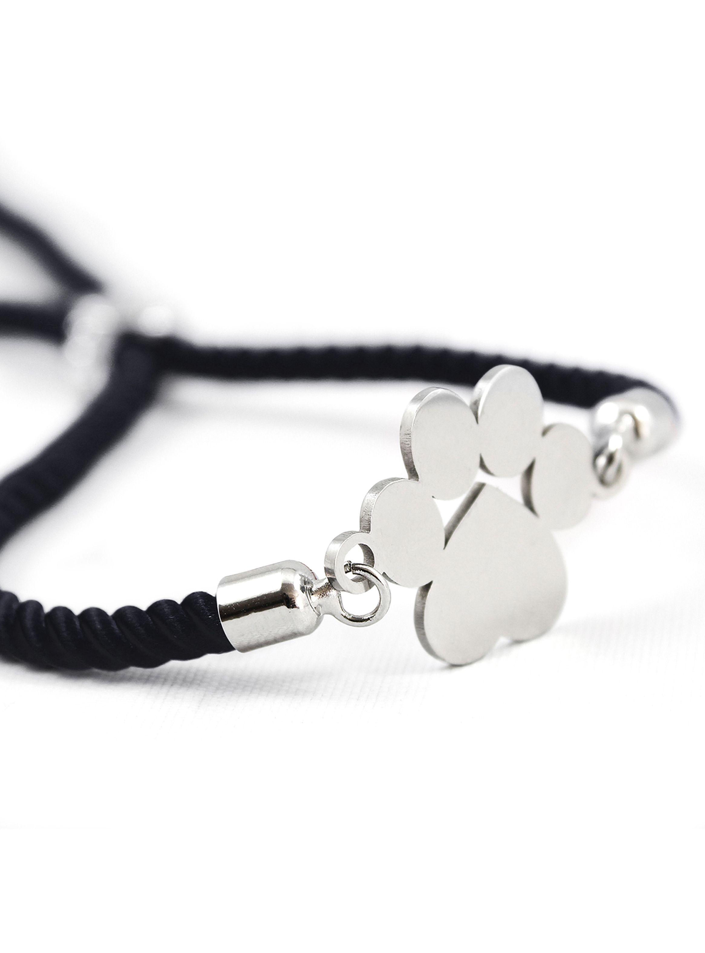 Pulsera de Cuerda Negro y Placa de Huella Mascota Ajustable-2