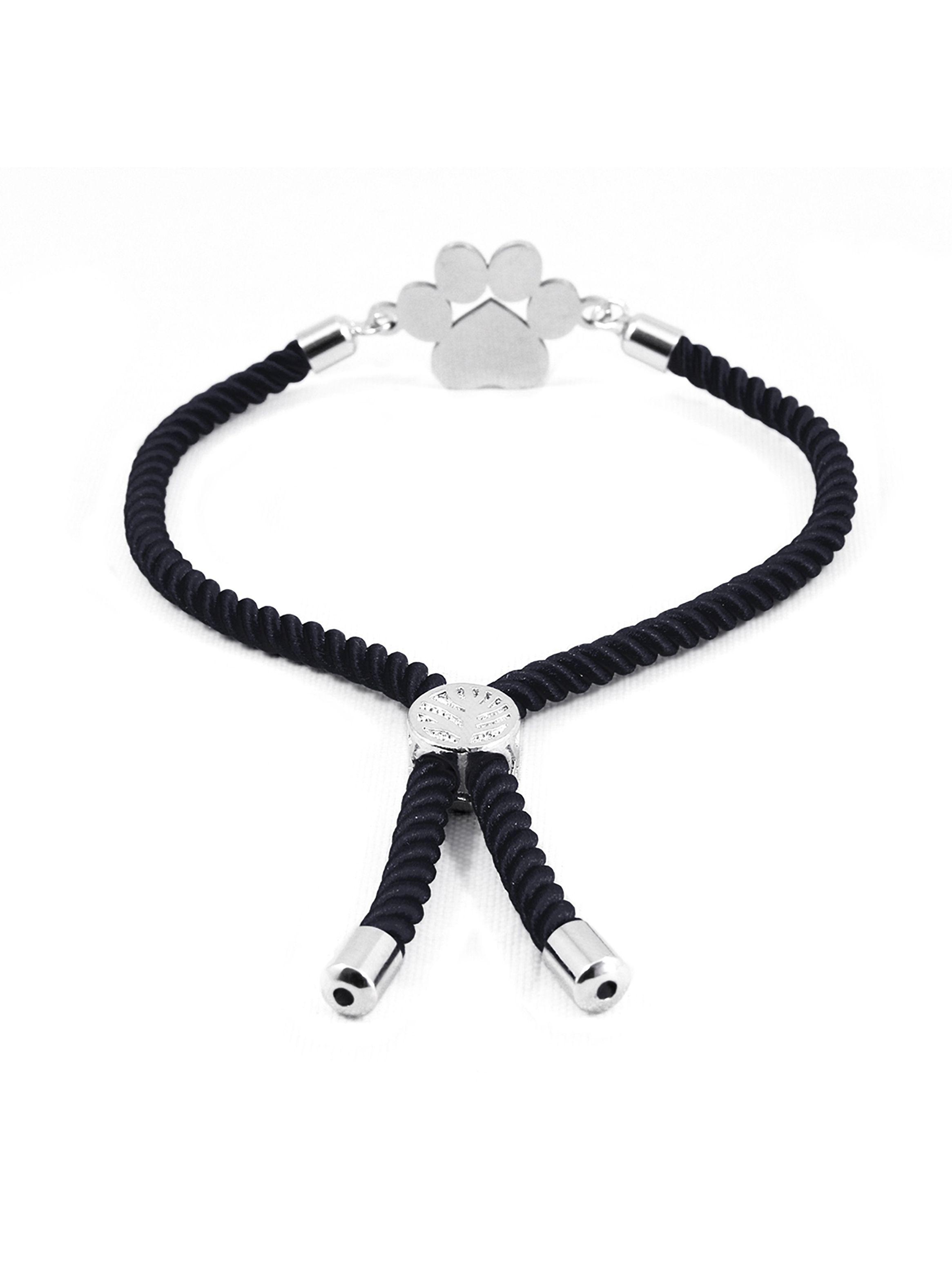 Pulsera de Cuerda Negro y Placa de Huella Mascota Ajustable-4