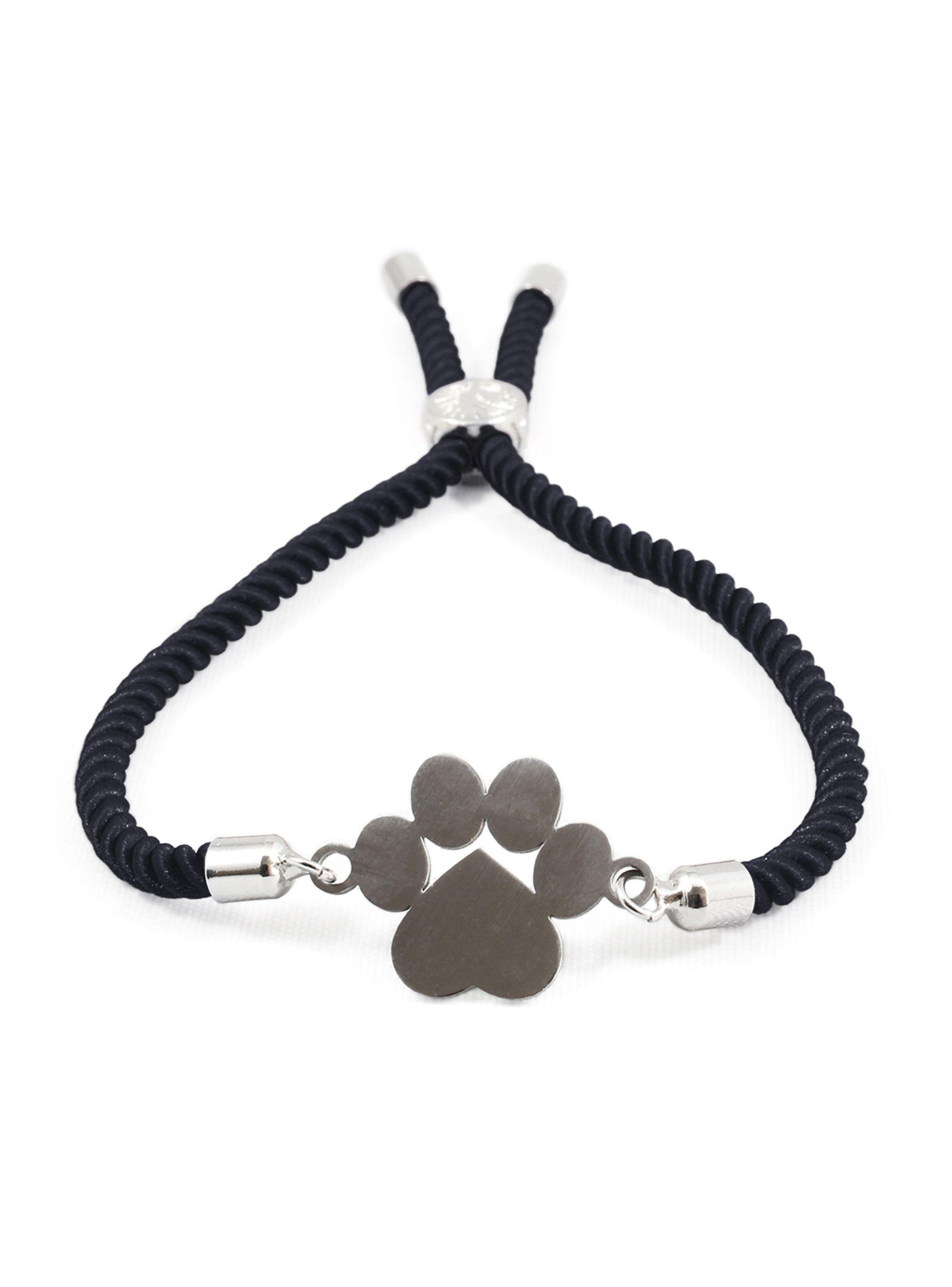 Pulsera de Cuerda Negro y Placa de Huella Mascota Ajustable-5