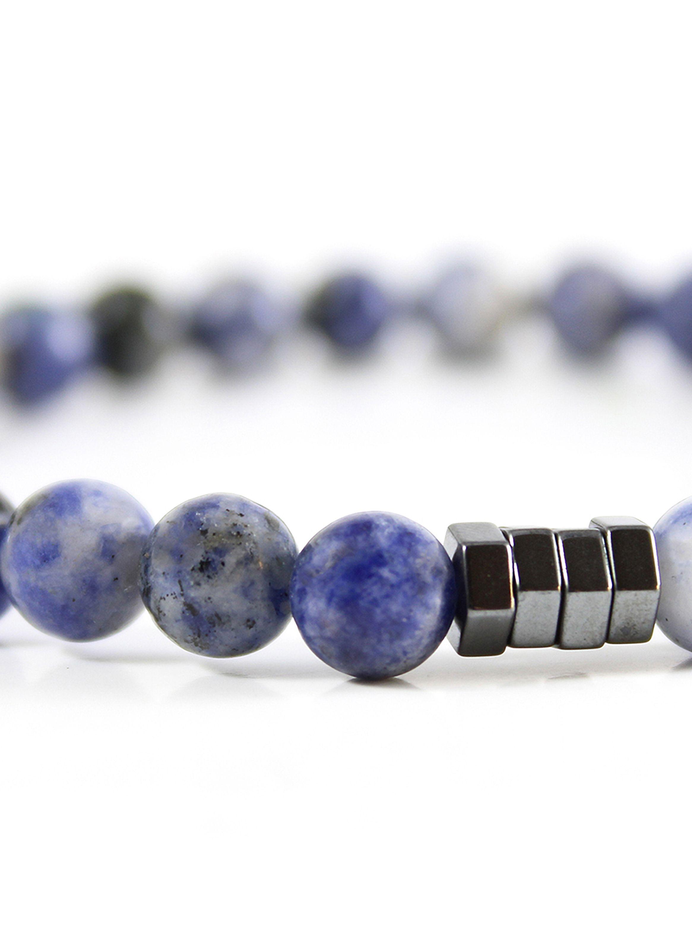 Pulsera Unisex Piedra Natural Sodalita Azul Elástica-2