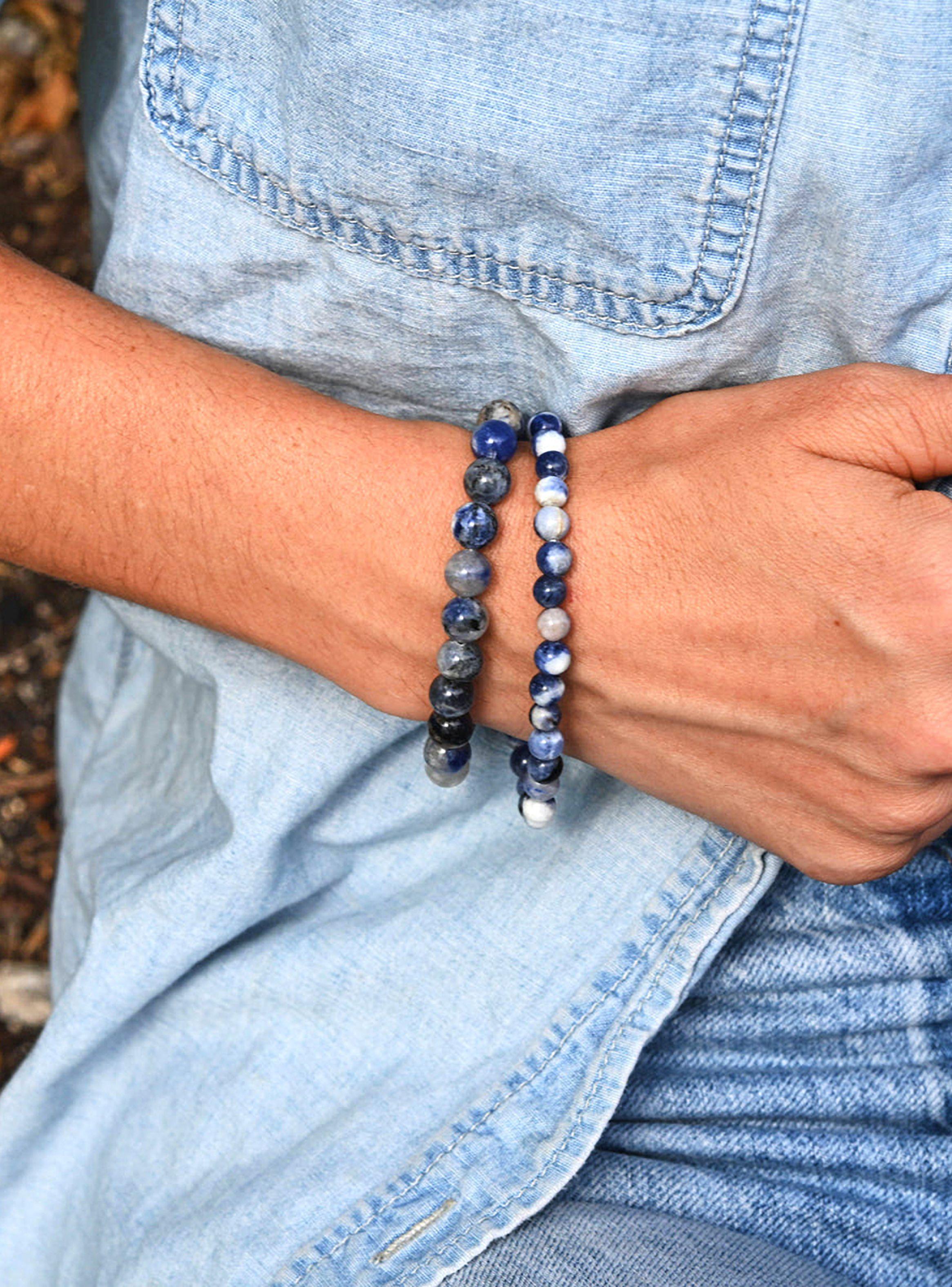 Pulsera Unisex Piedra Natural Sodalita Azul Elástica-3