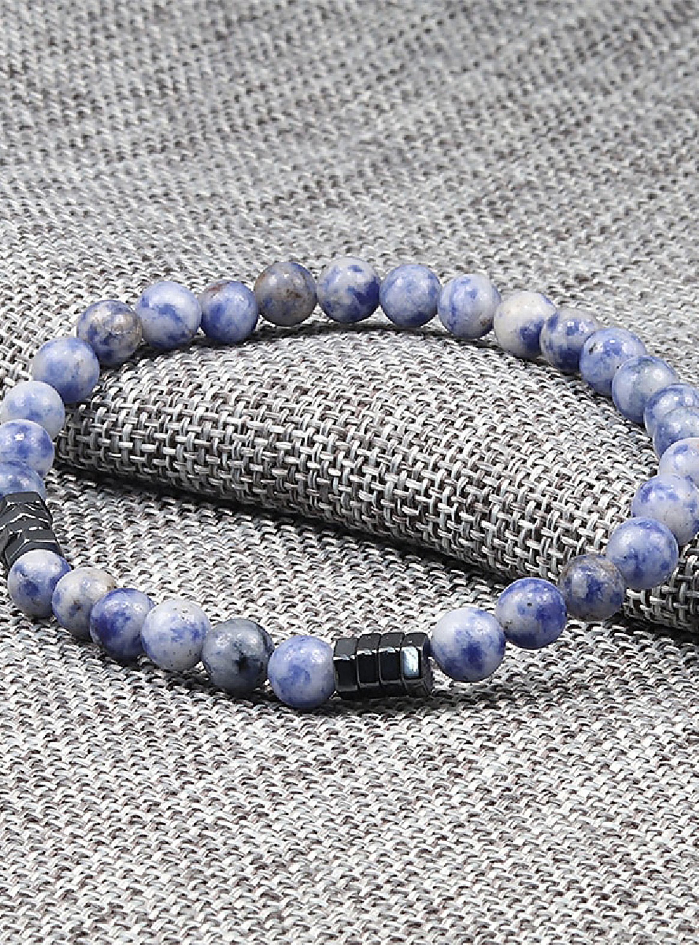 Pulsera Unisex Piedra Natural Sodalita Azul Elástica-5