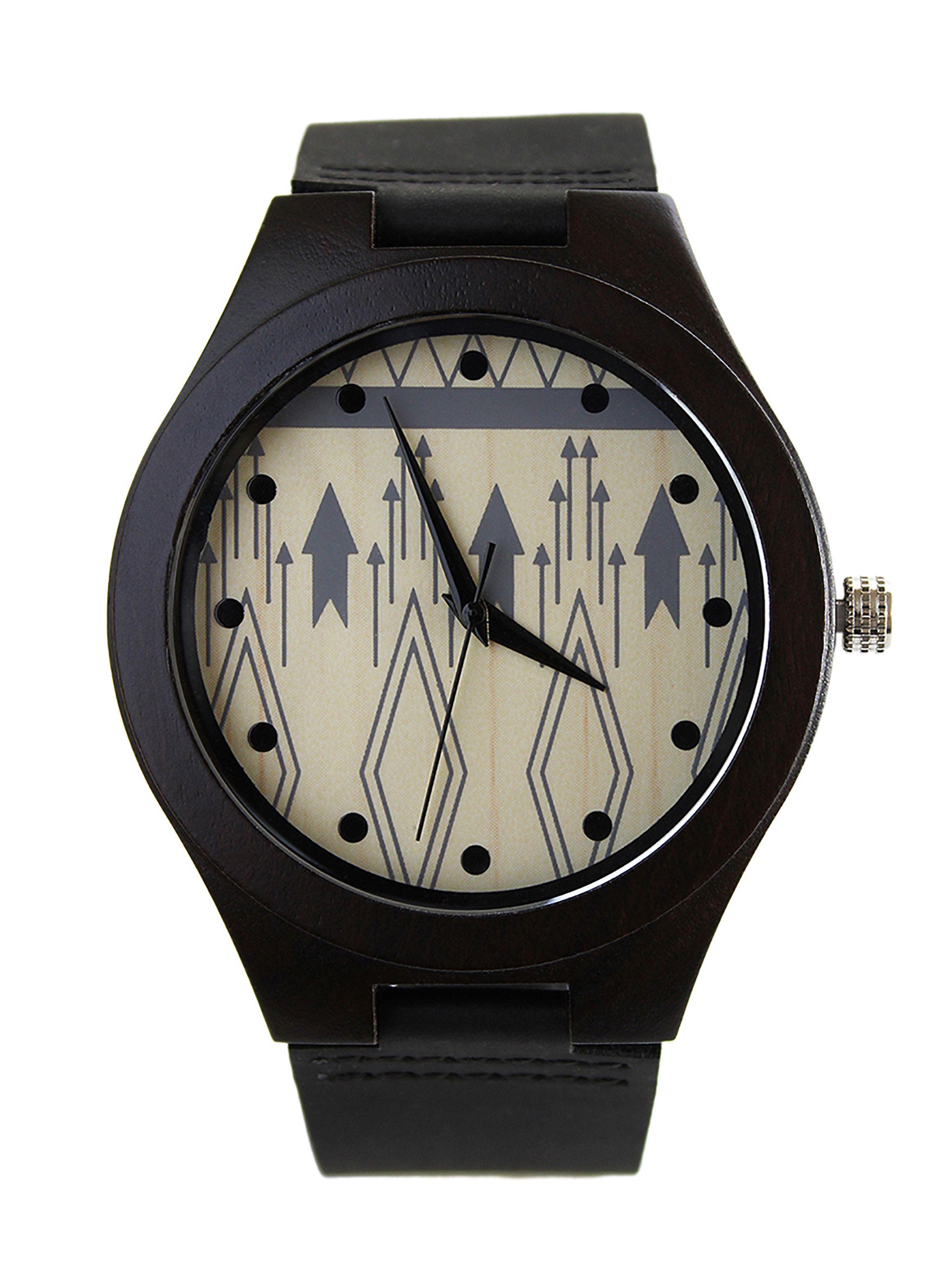 Reloj Madera color Negro con Correas de Cuero-0