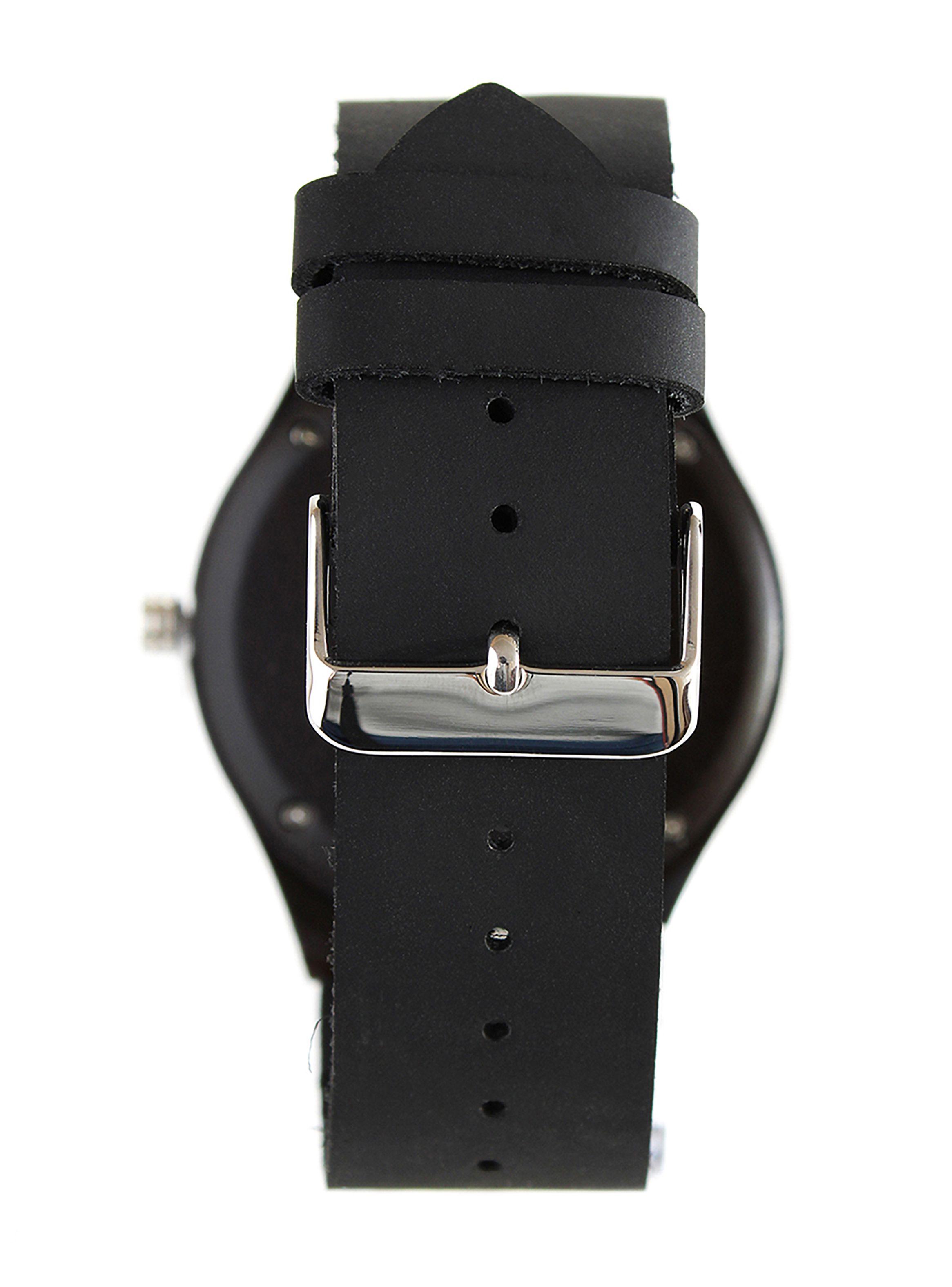 Reloj Madera color Negro con Correas de Cuero-2