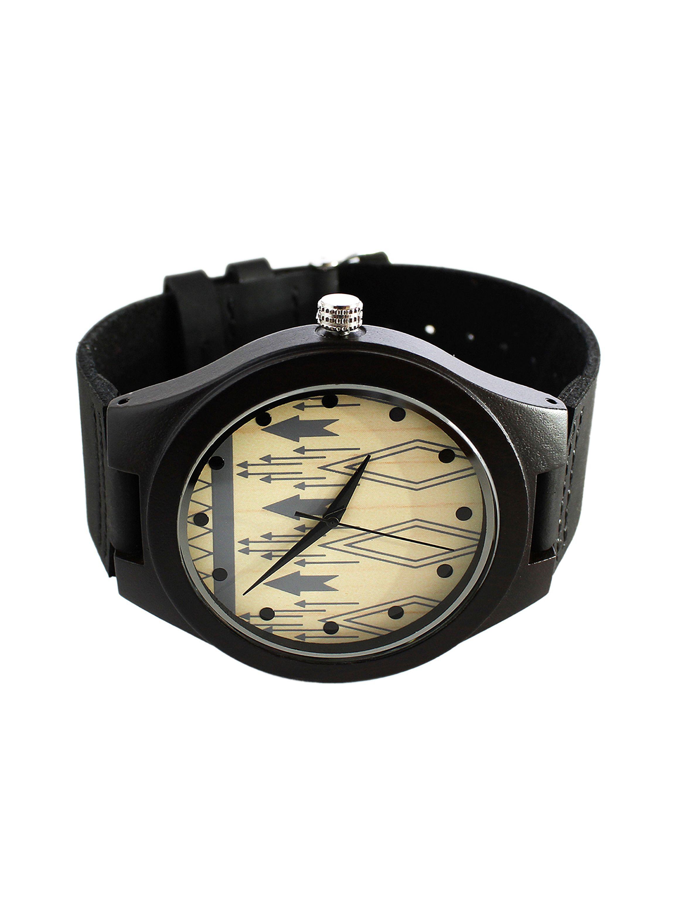 Reloj Madera color Negro con Correas de Cuero-3