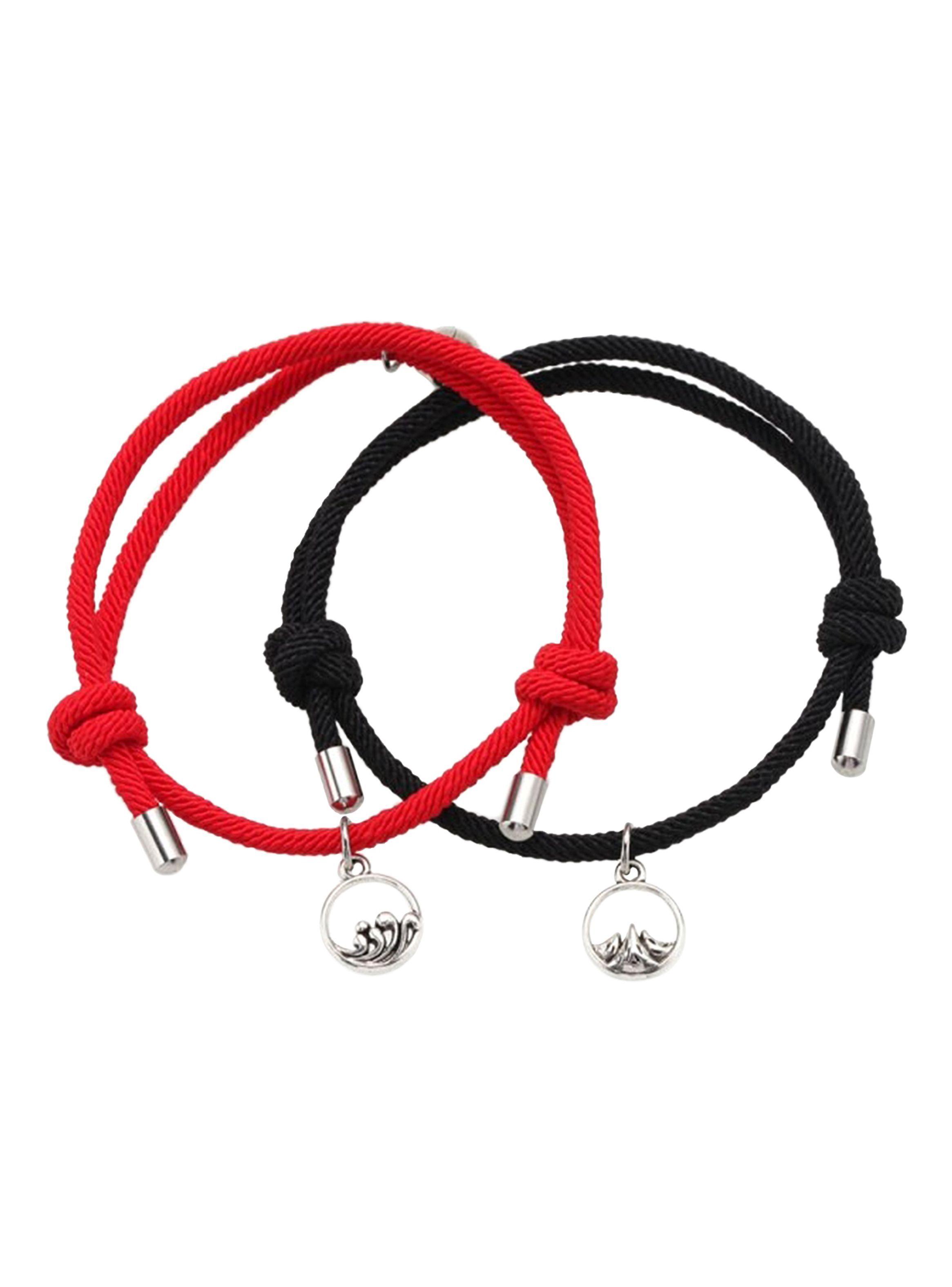 Set Pulseras de Pareja Roja y Negra con Charms e Imán-0